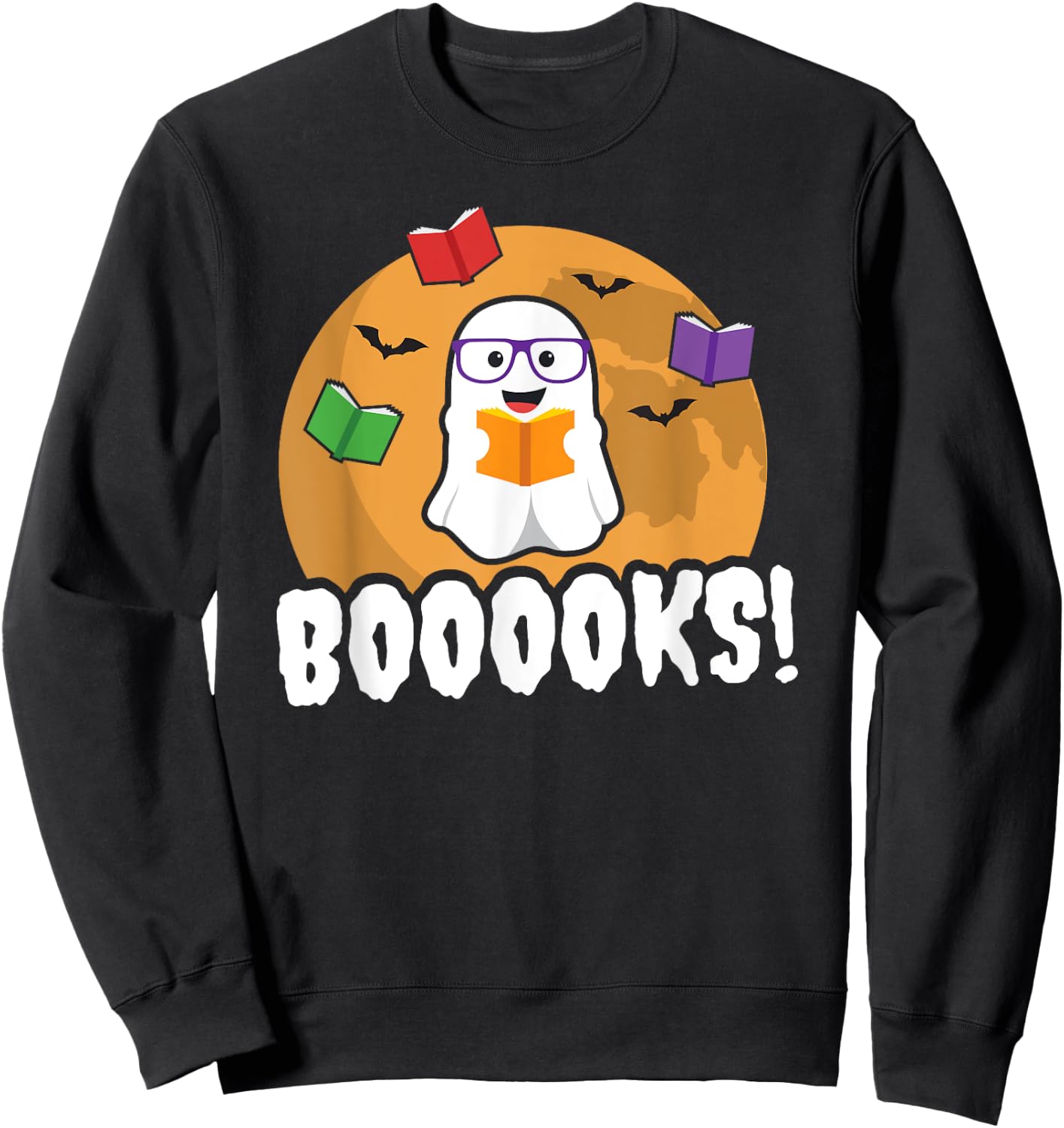 Booooks Ghost T Shirt Boo Read Books Library Gift Funny Sweatshirt - Sweatshirt | Black