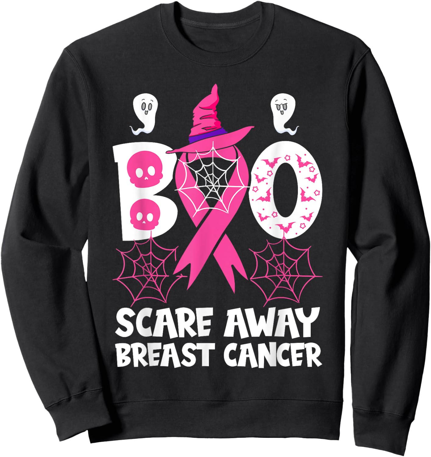Breast Cancer Halloween Party Pink Ribbon Witch Survivor Sweatshirt - Sweatshirt | Black