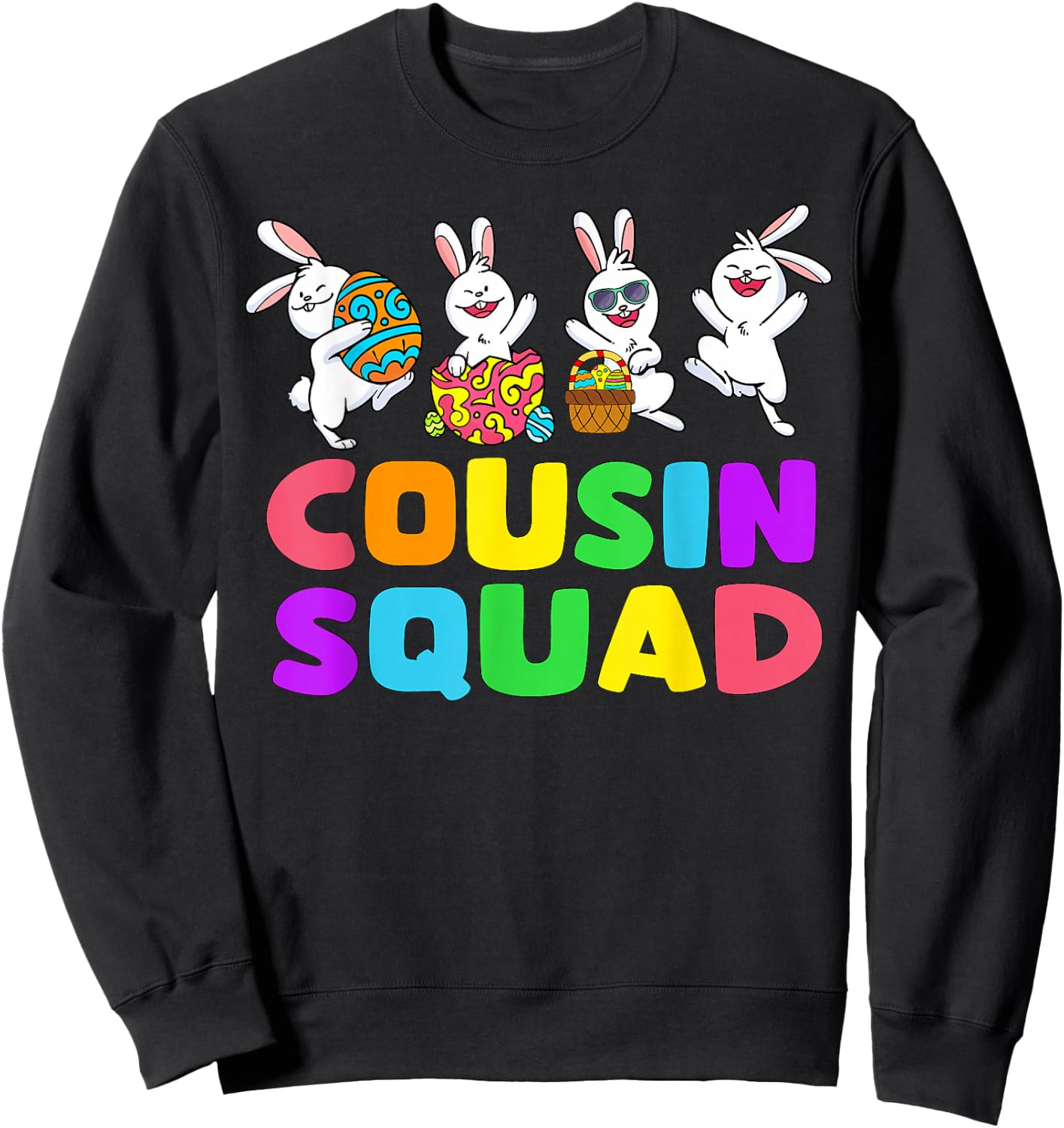 Easter Cousin Crew Squad Boys Cute Rabbits Easter Bunny Eggs Sweatshirt - Sweatshirt | Black