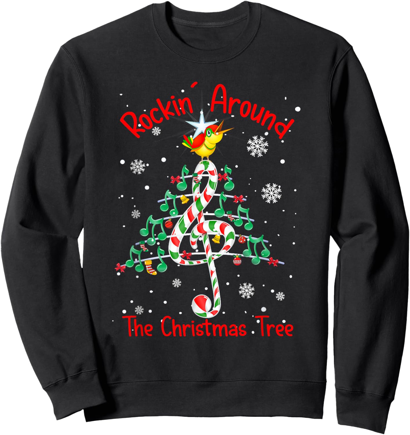 Rockin' Around The Christmas Tree Music Note Music Teacher Men Women Sweatshirt - Sweatshirt | Black