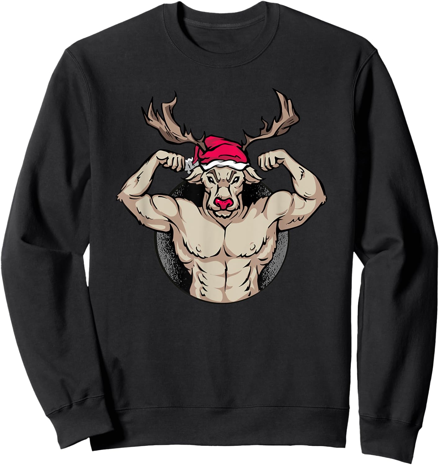 Strong Reindeer with Muscles Christmas Bodybuilding GYM Sweatshirt - Sweatshirt | Black