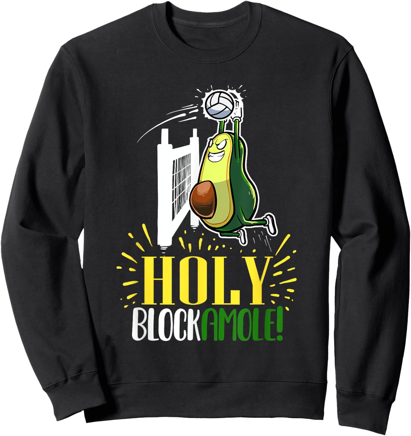 Holy Blockamole Funny Avocado Beach Volleyball Sweatshirt - Sweatshirt | Black