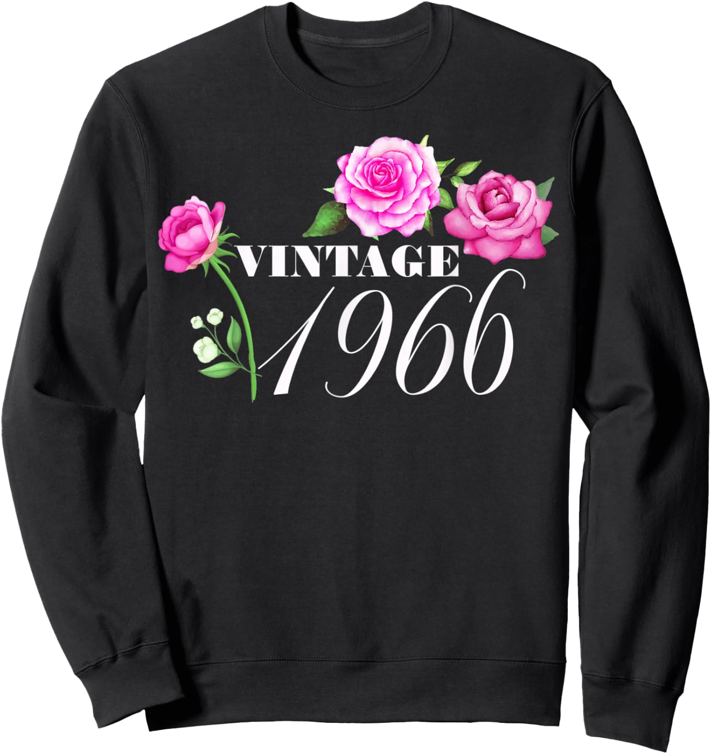 Vintage 1966 56 Years Old Flowers Birthday Gifts Sweatshirt - Sweatshirt | Black