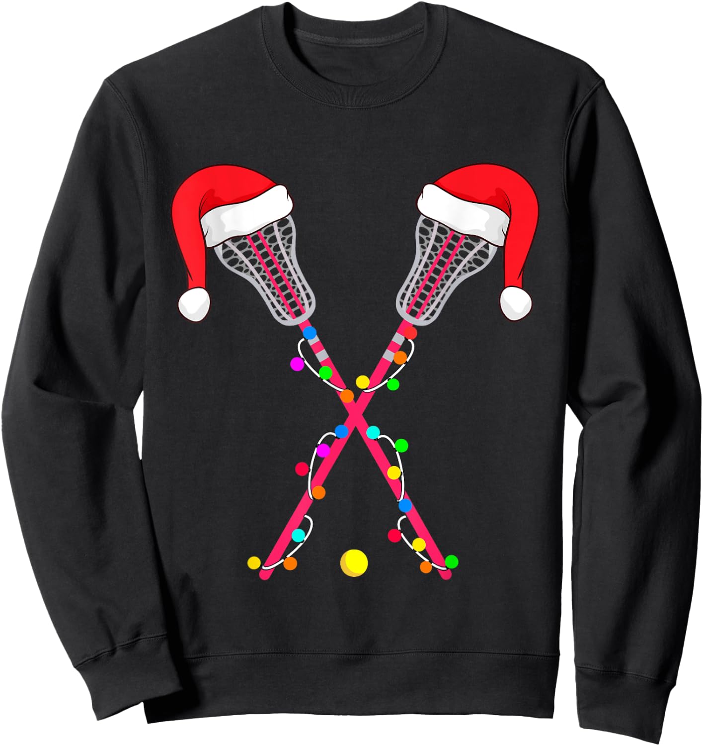 Lacrosse Santa Hat Christmas Lights Funny Sport Xmas Boys Sweatshirt - Sweatshirt | Black
