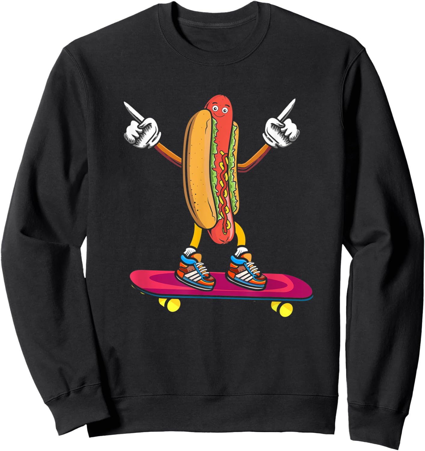 Hot Dog on a Skateboard, Skateboarder Skater Hotdog Foodie Sweatshirt - Sweatshirt | Black