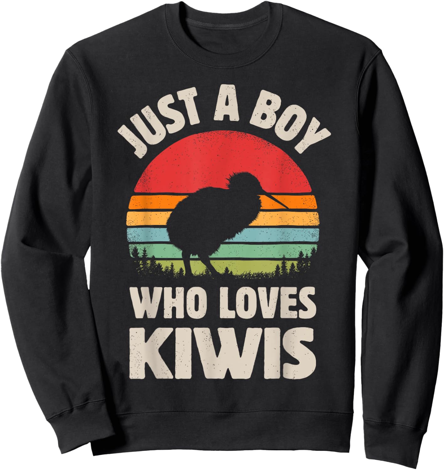 Kiwi Just A Boy Who Loves Kiwis Bird Retro Vintage Sunset Sweatshirt - Sweatshirt | Black