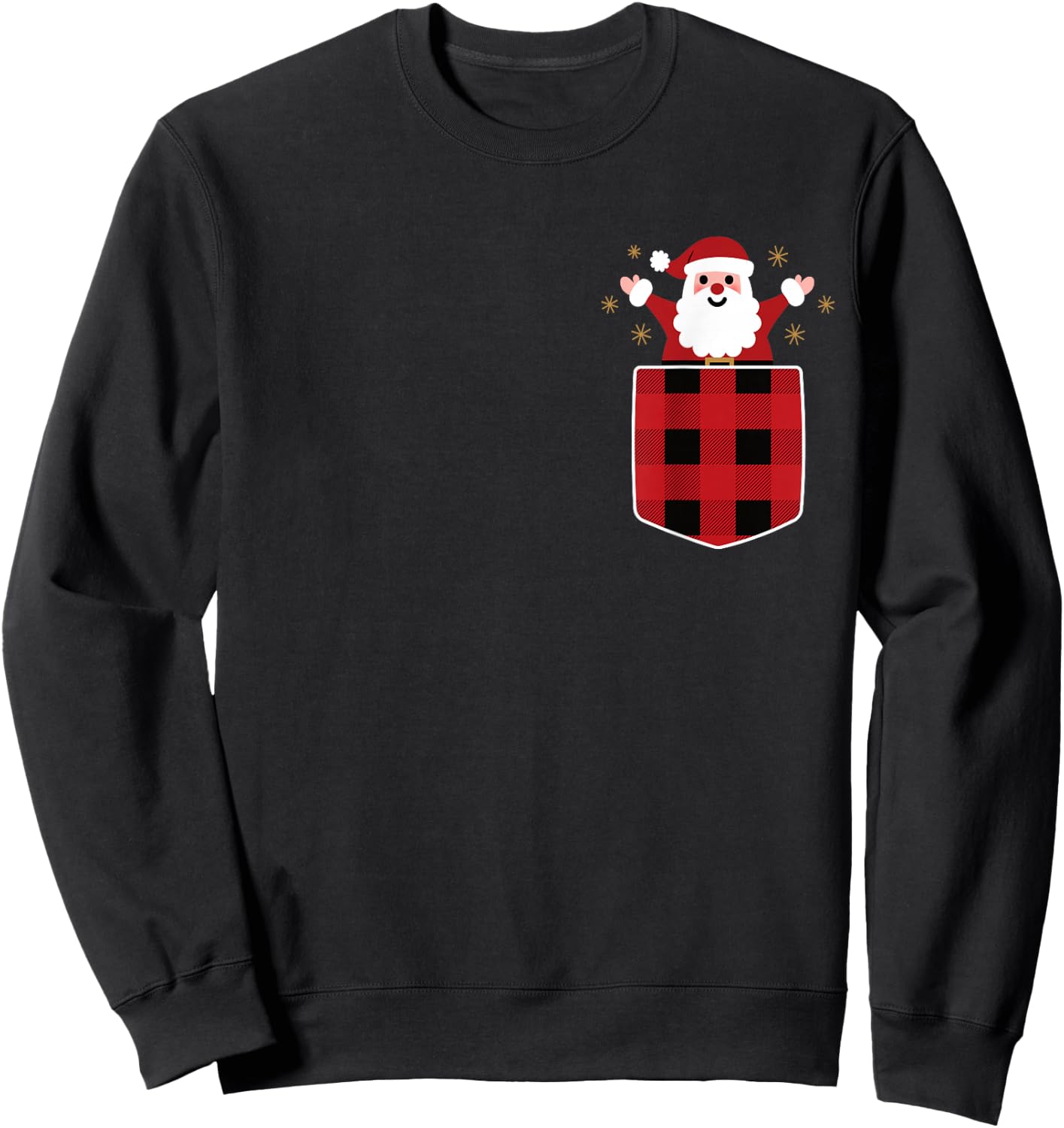 Santa Claus In Red & Black Buffalo Plaid Pocket Christmas Sweatshirt - Sweatshirt | Black