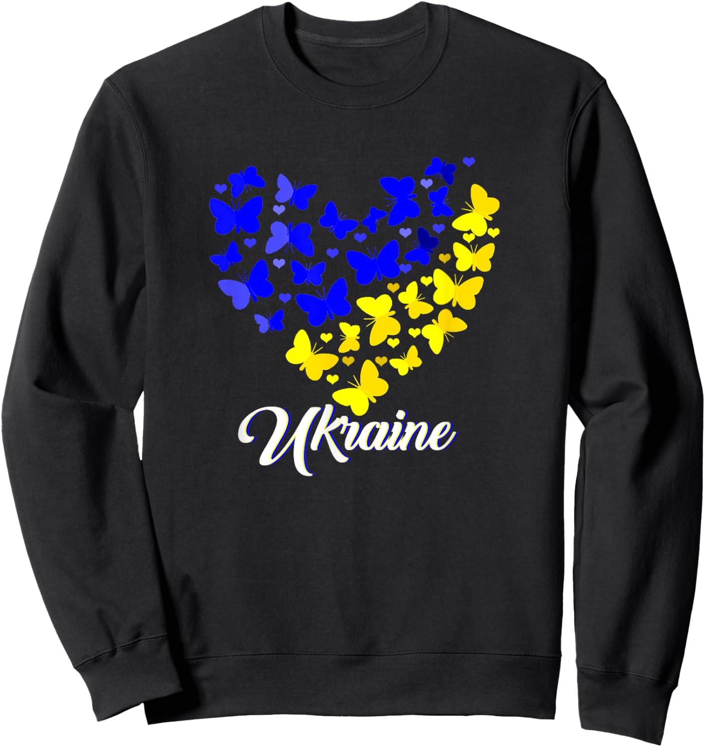 Heart Heart Ukraine shirt Butterfly I Stand With Ukraine Sweatshirt - Sweatshirt | Black