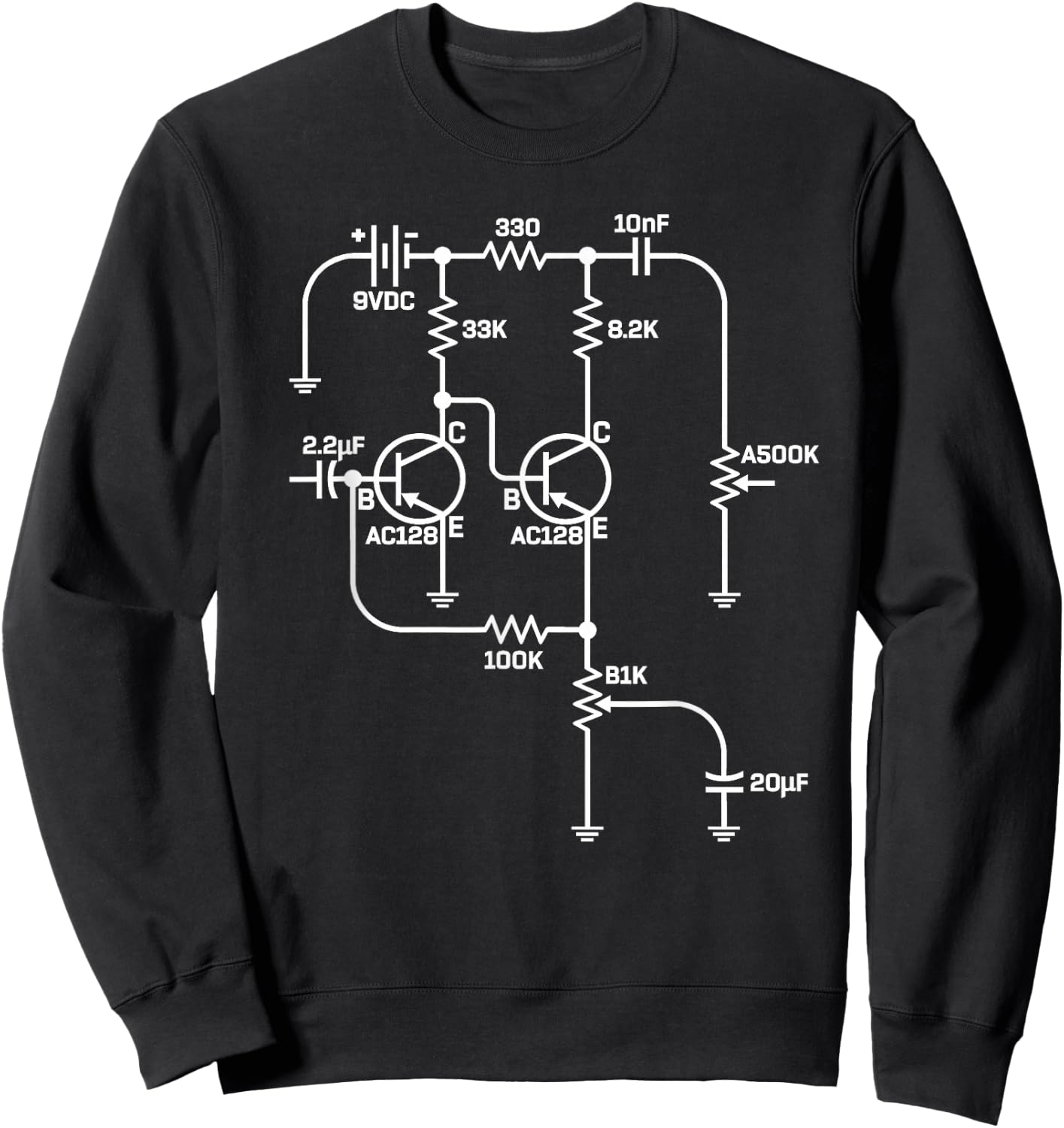 Fuzz Pedal Schematic Circuit Handwired Musician Gift Sweatshirt - Sweatshirt | Black
