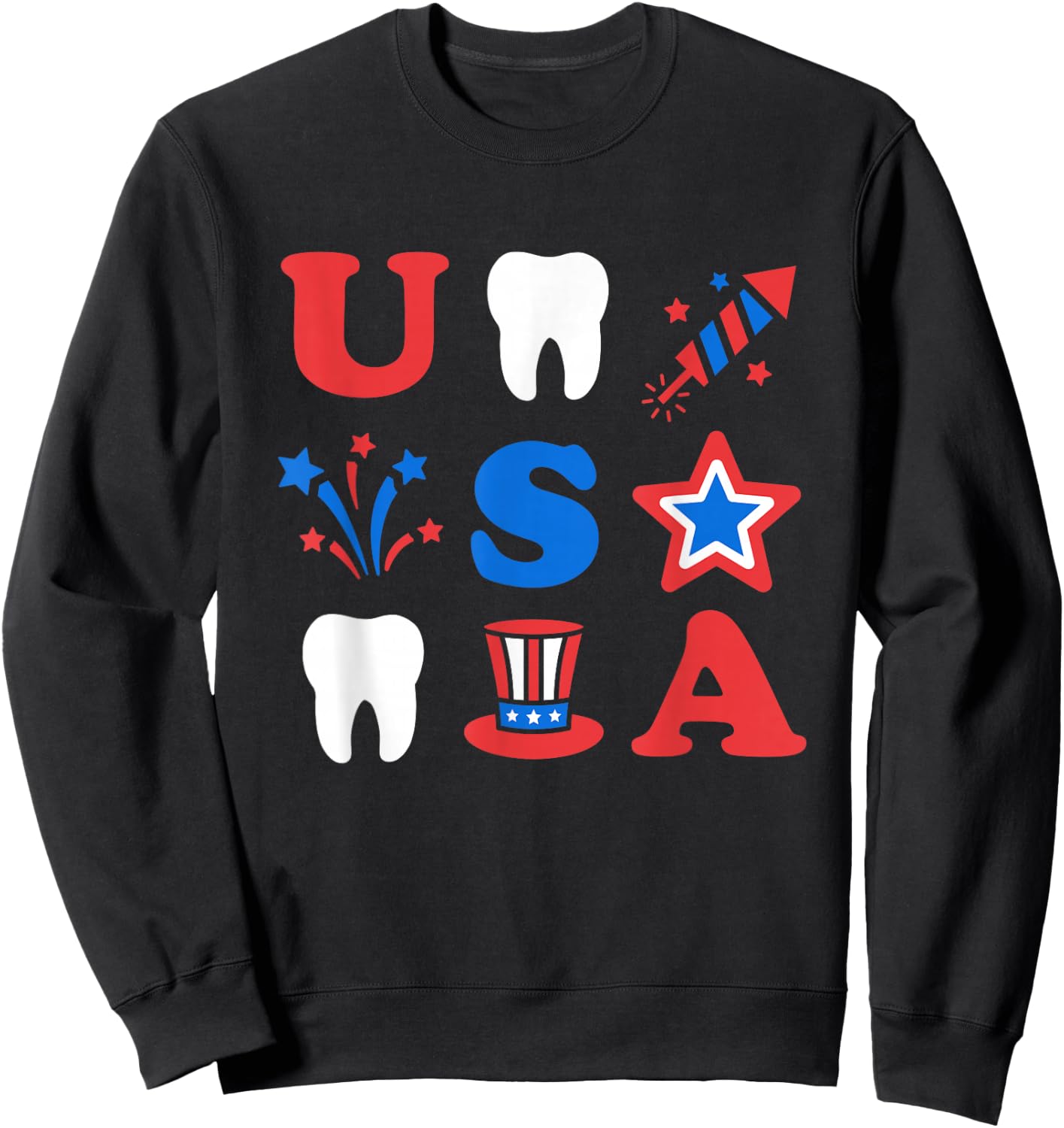 4th of July dental patriotic Memorial Day USA Sweatshirt - Sweatshirt | Black