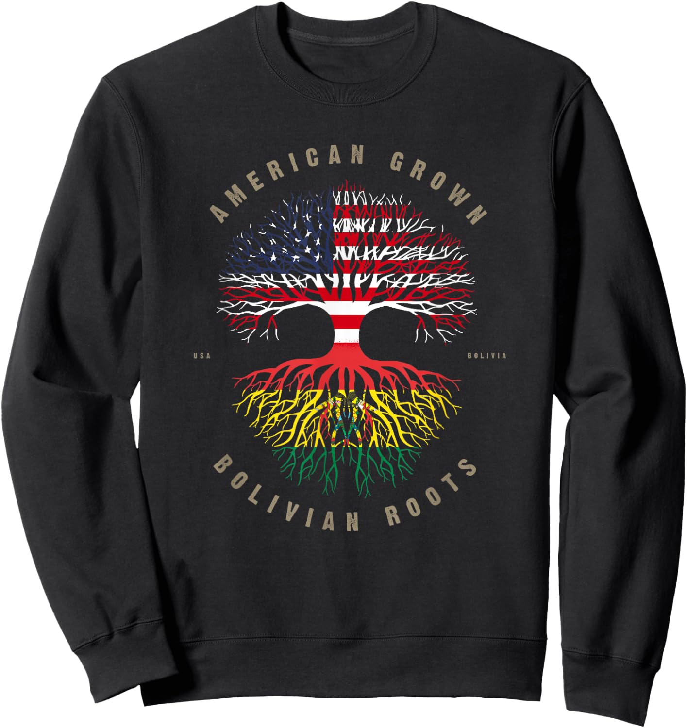 American Grown Bolivian Roots Bolivia Flag Sweatshirt - Sweatshirt | Black