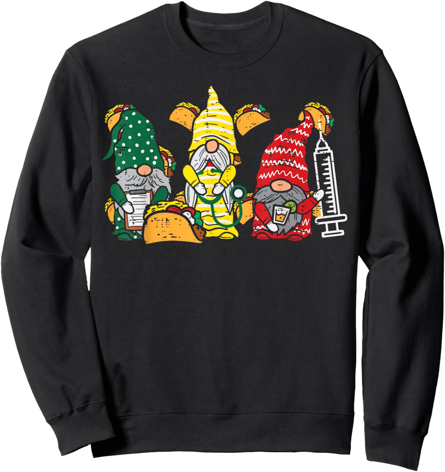 Mexican Gnomes Nurse Cinco De Mayo Nurse Women Scrub Top Sweatshirt - Sweatshirt | Black