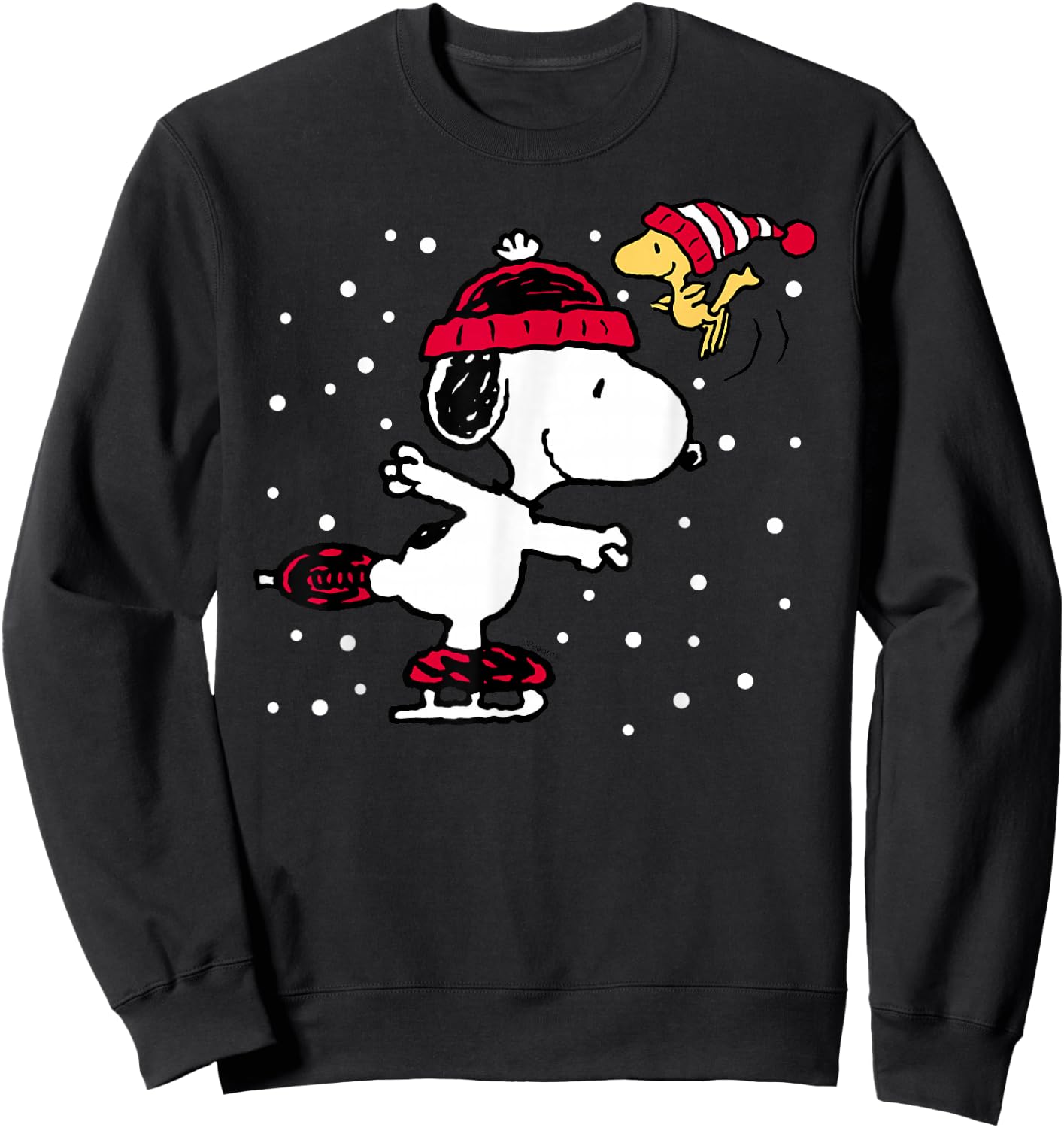 Peanuts Snoopy and Woodstock Skate Holiday Short Sleeve Sweatshirt - Sweatshirt | Black