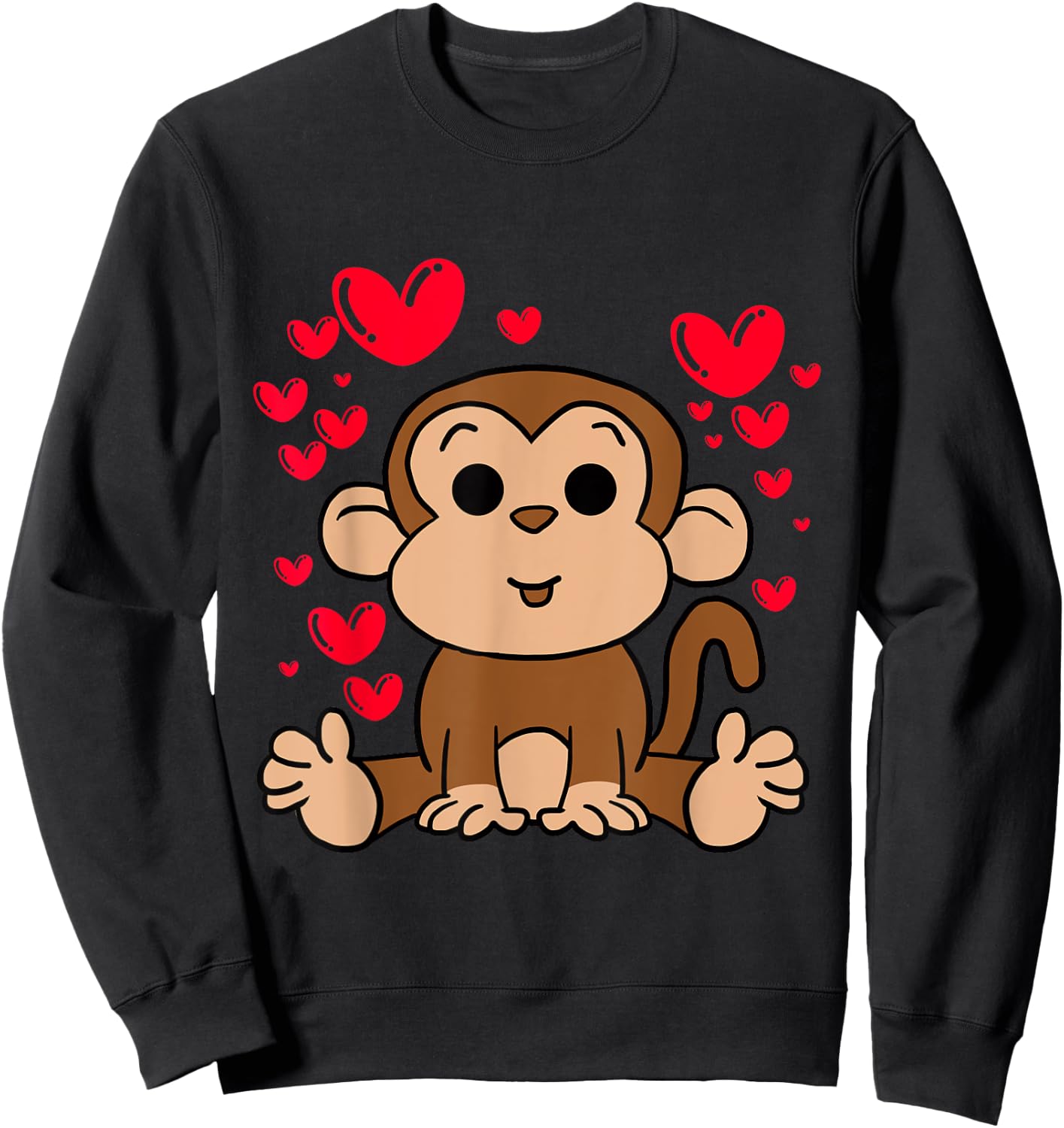 Monkey Love Valentines Day Cute Hearts Romantic Animals Sweatshirt - Sweatshirt | Black