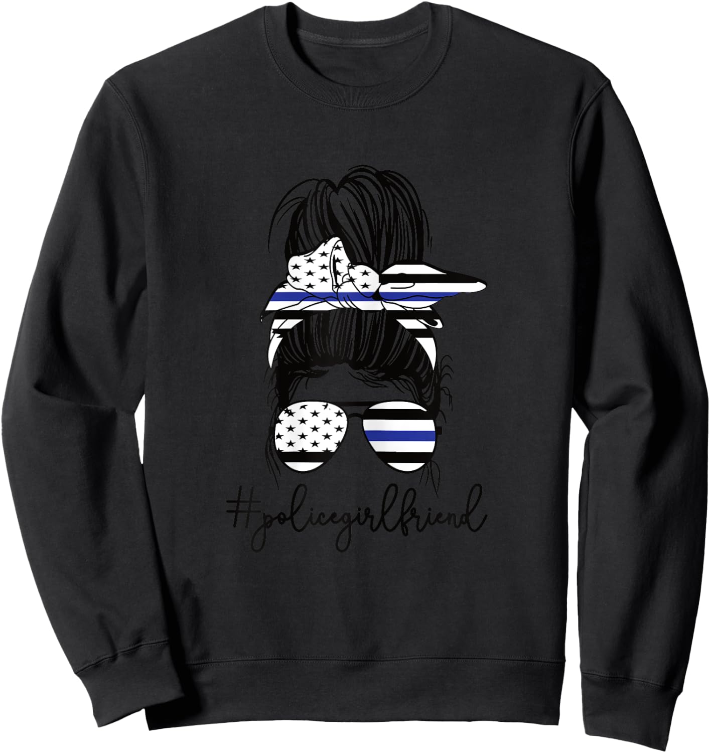 Funny Police Girlfriend Police Officer Girlfriend Blue Line Sweatshirt - Sweatshirt | Black