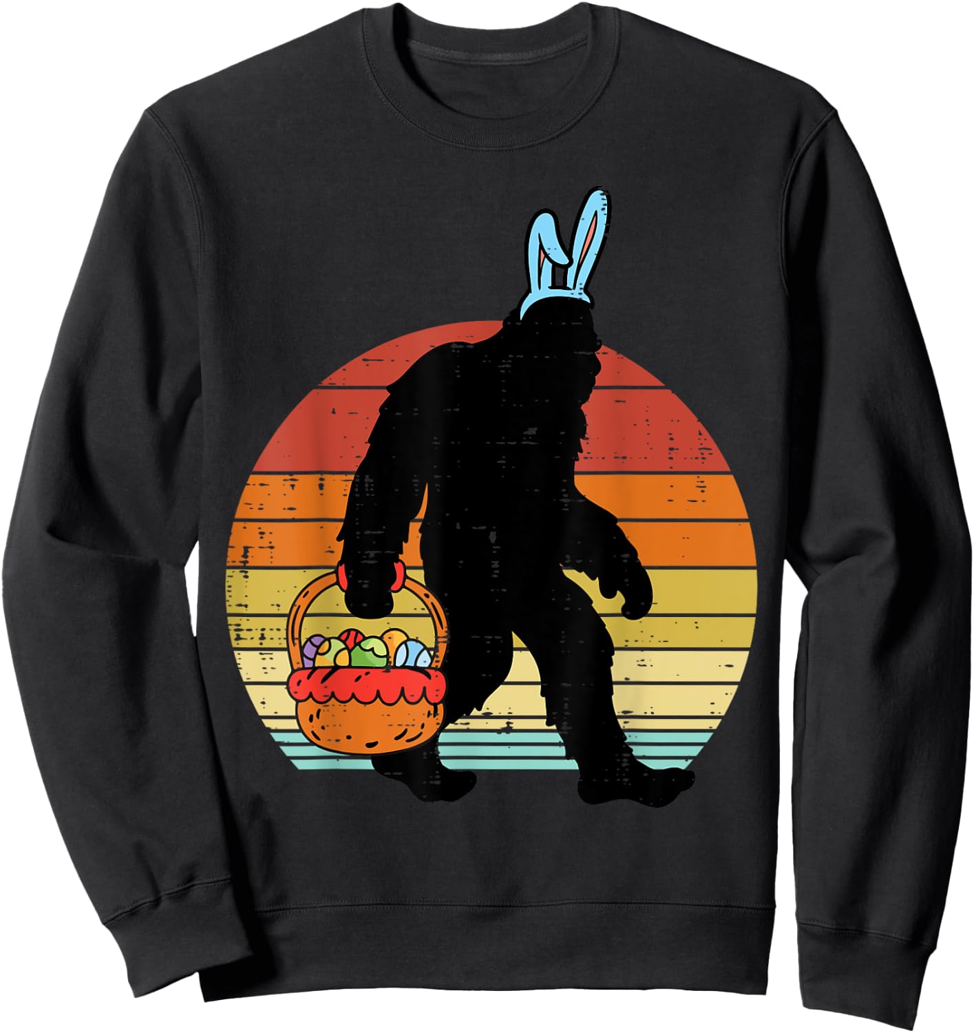 Bigfoot Sasquatch Bunny Easter Eggs Retro Men Women Kids Sweatshirt - Sweatshirt | Black
