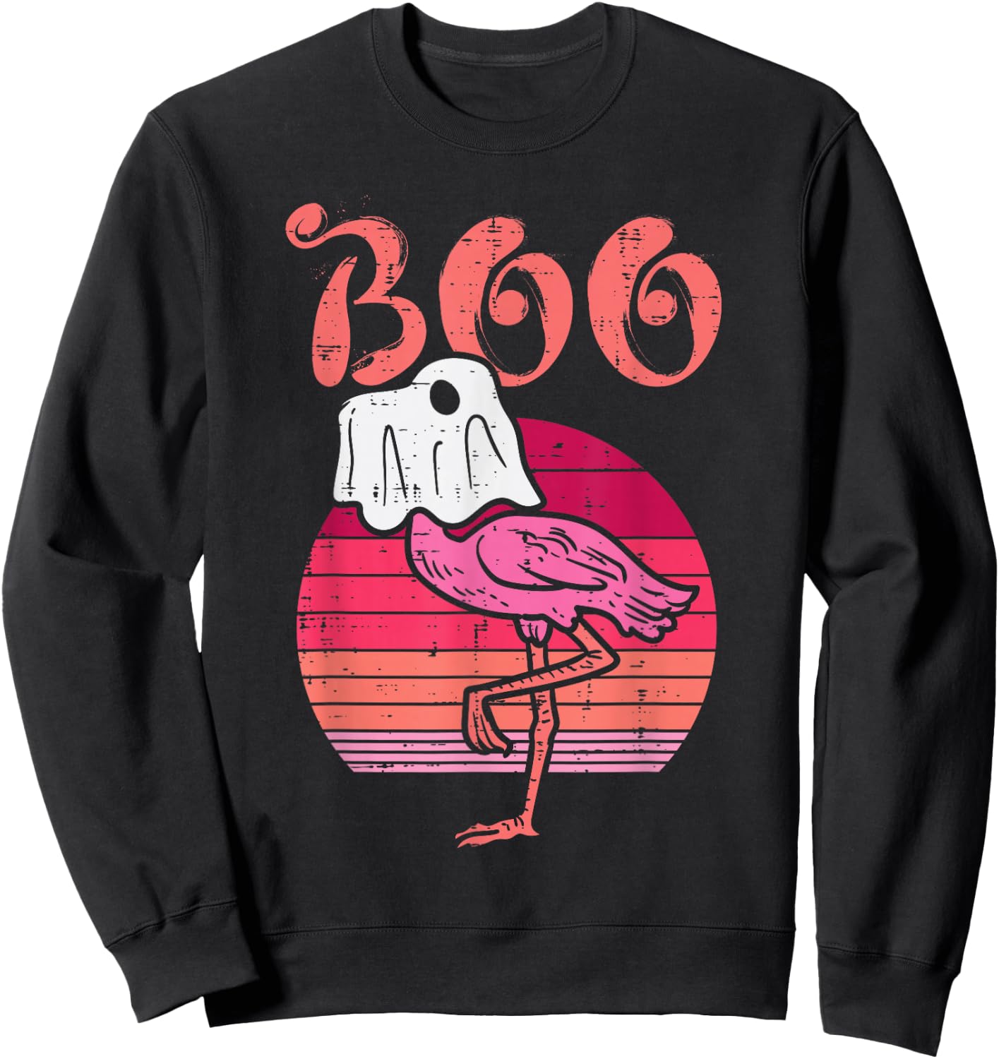Flamingo Ghost Boo Pink Sunset Retro Halloween Bird Animal Sweatshirt - Sweatshirt | Black