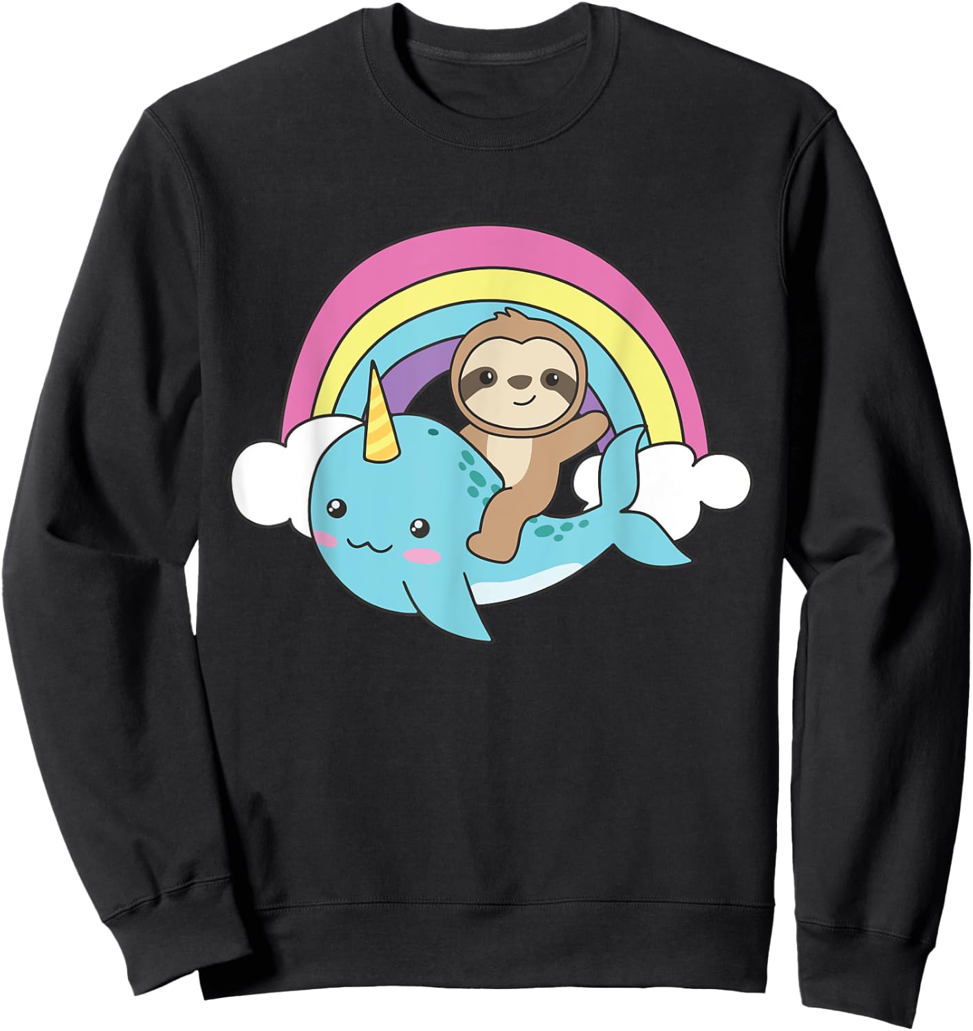 Narwhal Cute Sloth Ocean Unicorn Kawaii Narwhals Sweatshirt - Sweatshirt | Black