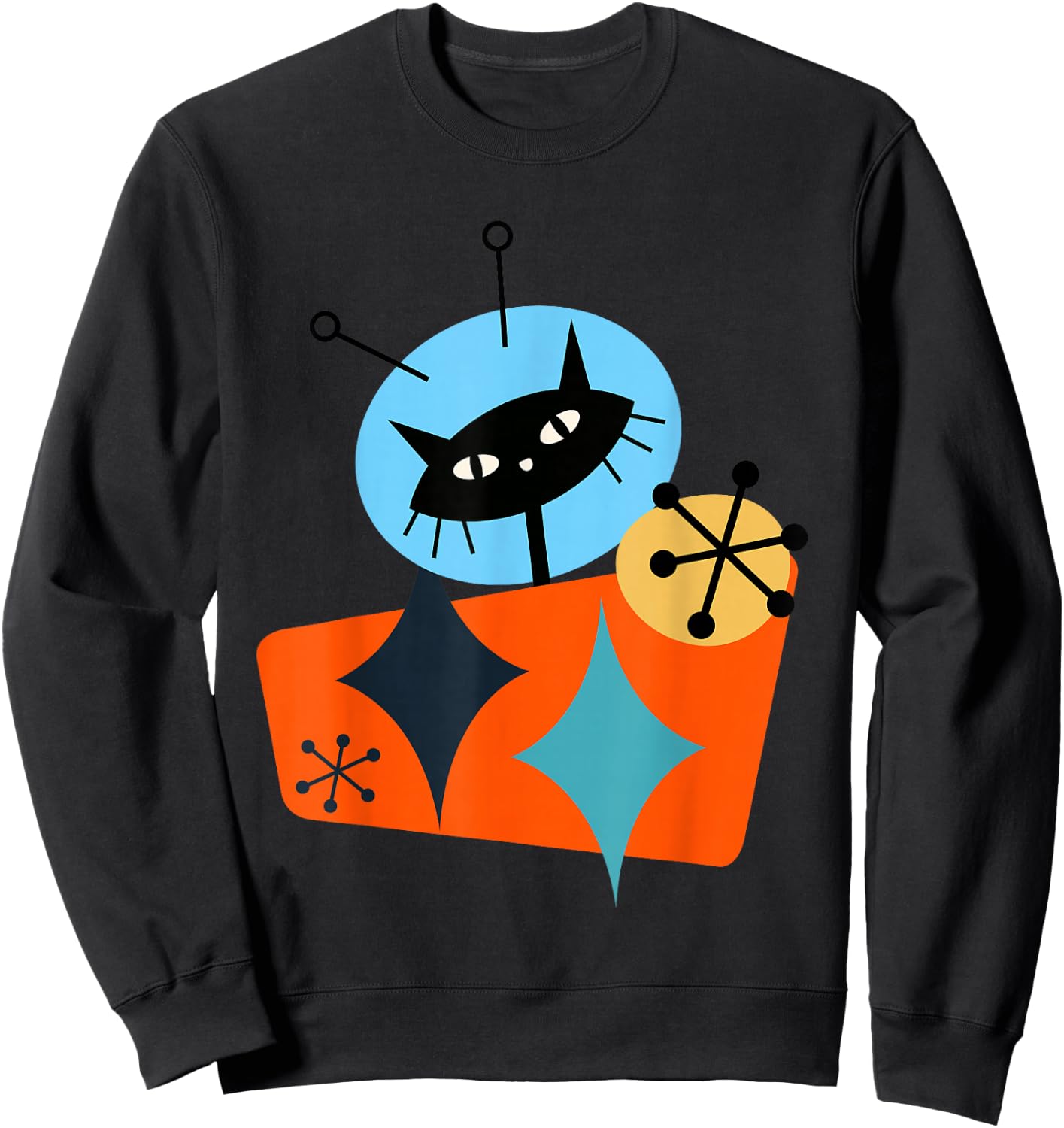 Cat Astronaut Space Retro Atomic Age Mid-Century Modern Sweatshirt - Sweatshirt | Black