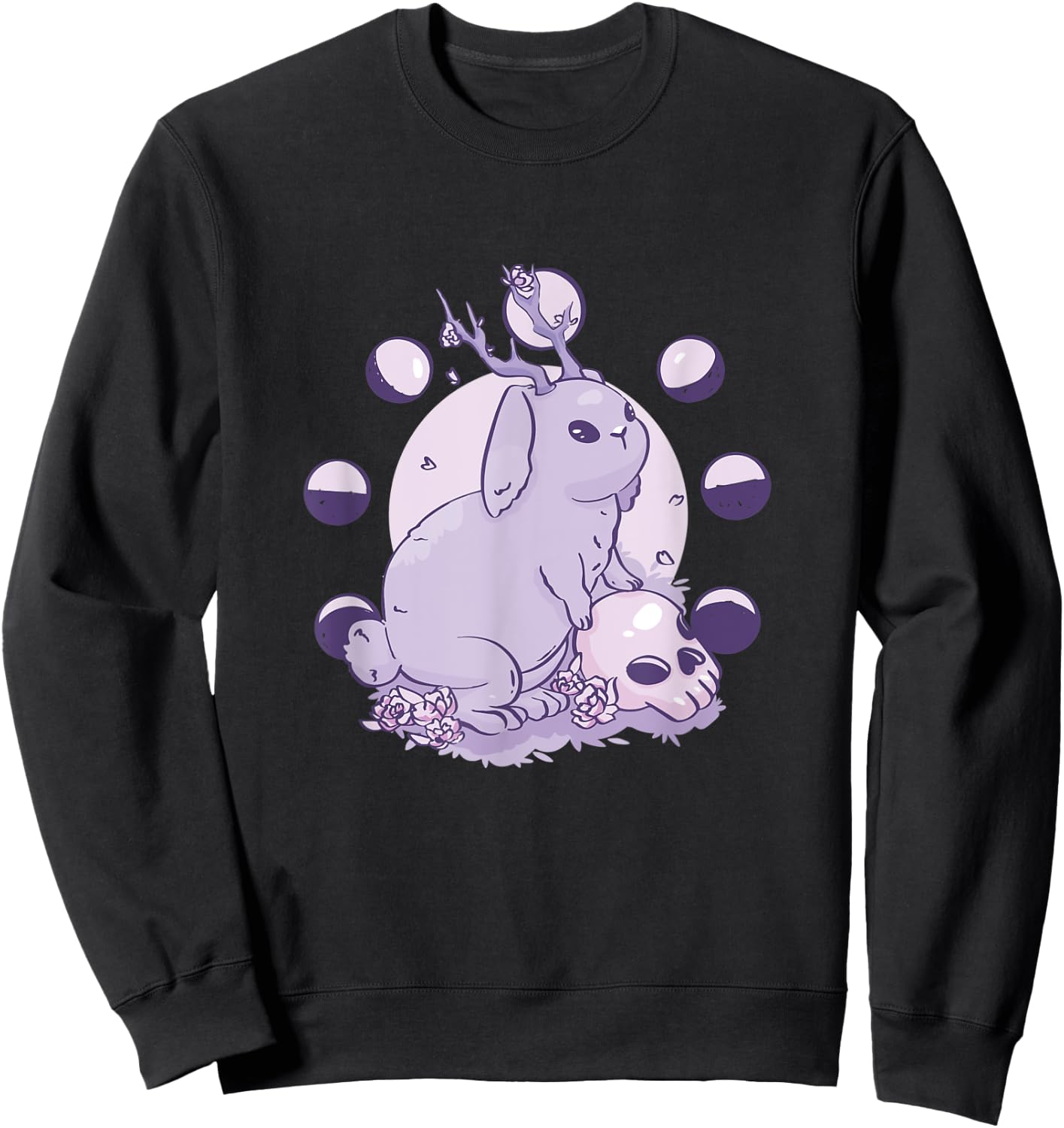 Occult moon phases deer rabbit myth skull Sweatshirt - Sweatshirt | Black