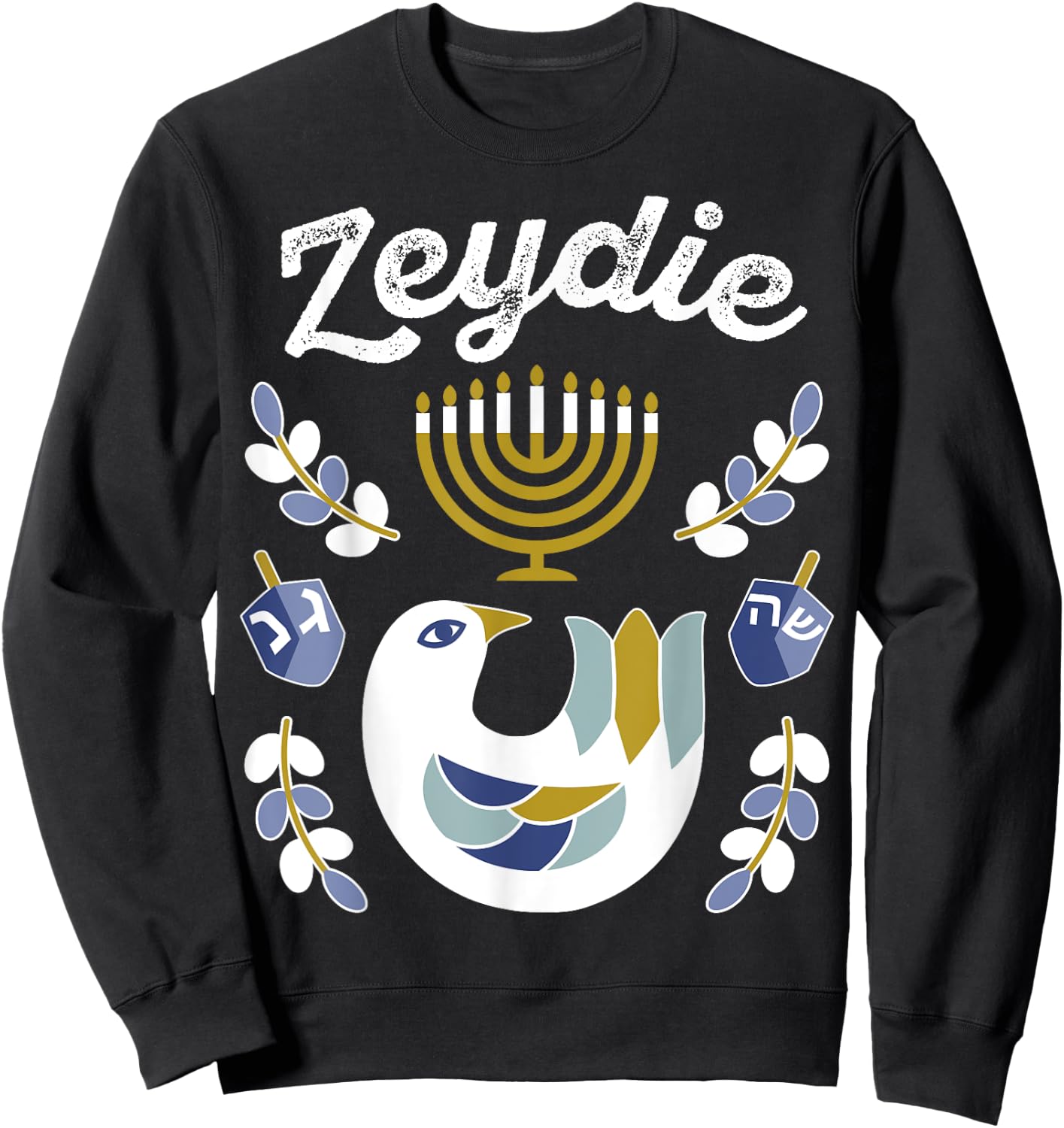 Matching Family Hanukkah Pajama Top Dreidel & Menorah Zeydie Sweatshirt - Sweatshirt | Black