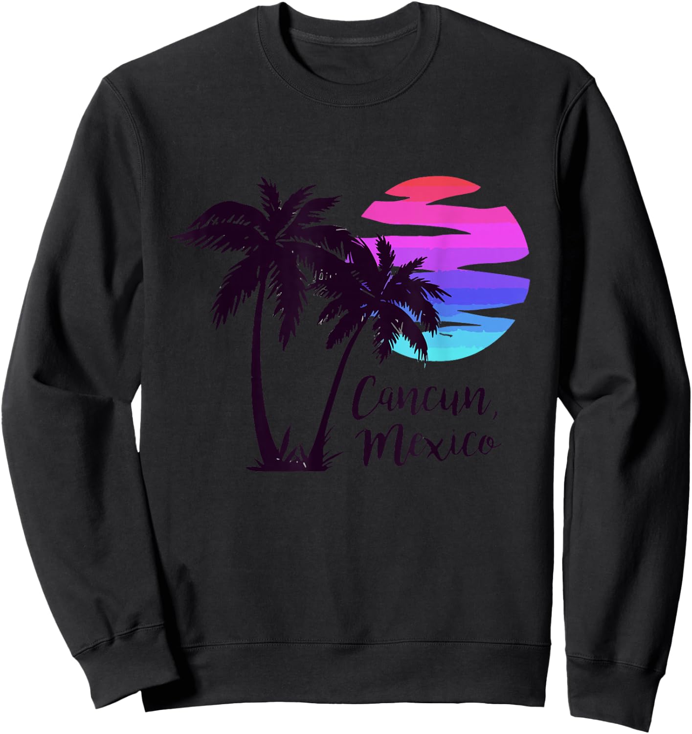 Cancun Mexico Beach Summer Vacation Palm Trees Sunset Sweatshirt - Sweatshirt | Black