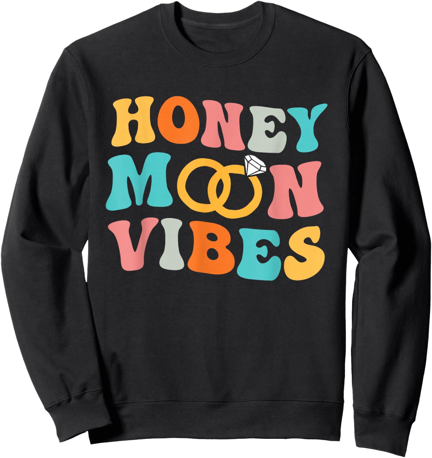 Honeymoon Vibes Retro Groovy Vintage Just Married Couple Sweatshirt - Sweatshirt | Black