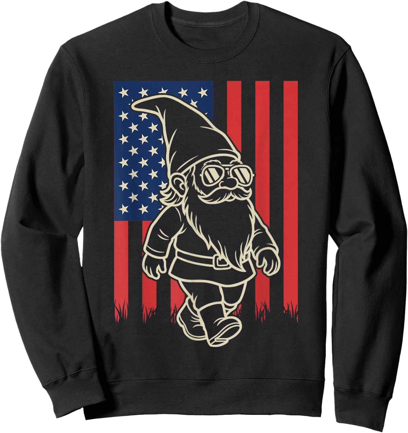 Funny Garden Gnome Lover Gardening 4th of July Sweatshirt - Sweatshirt | Black