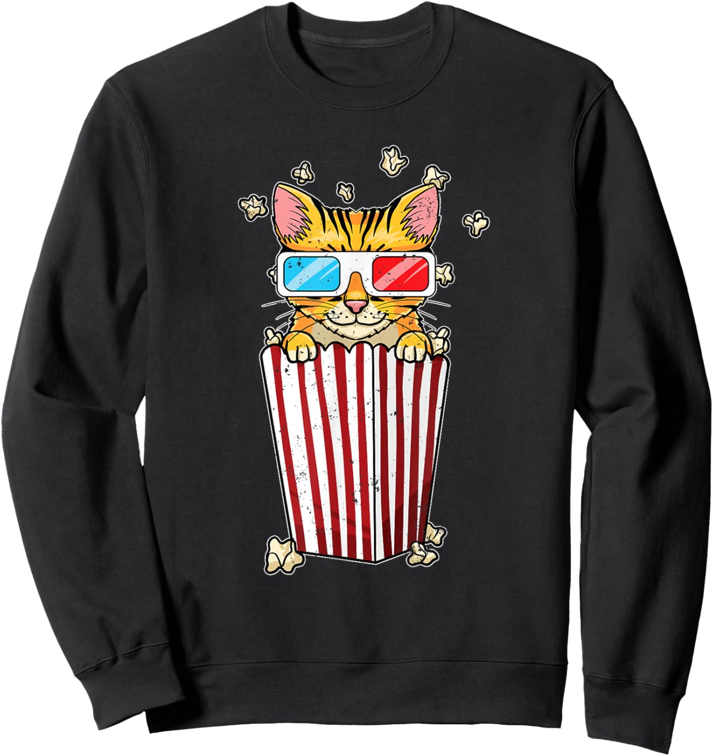 Funny Cat Movies Pun Film Fan Funny Movie Theater Popcorn Sweatshirt - Sweatshirt | Black