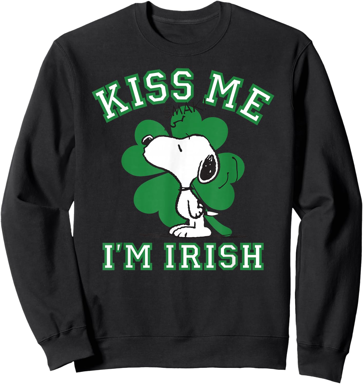 Peanuts Snoopy Kiss Me I'm Irish Clover Sweatshirt - Sweatshirt | Black