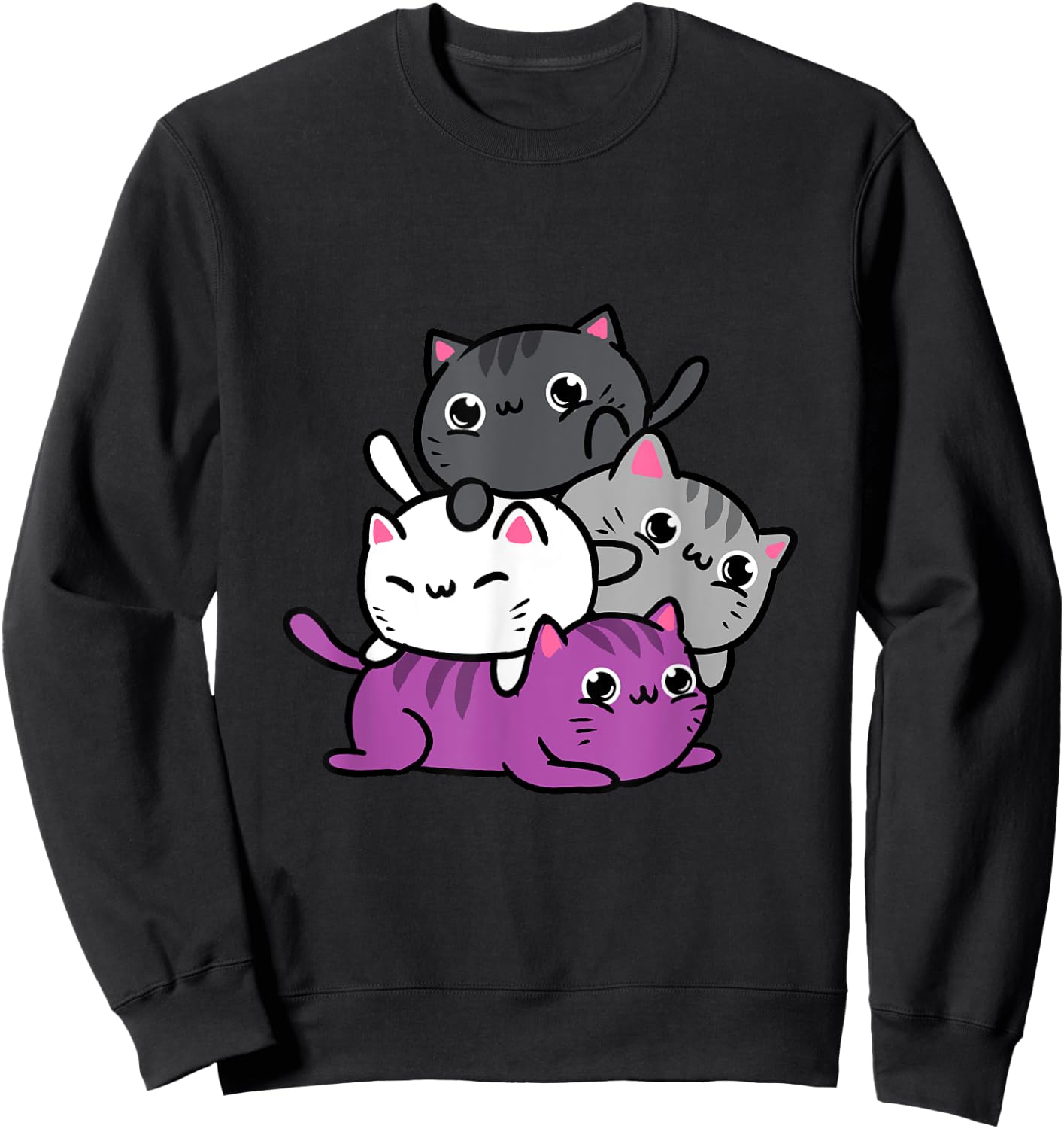 Kawaii Cat Pile Asexual Pride Women Sweatshirt - Sweatshirt | Black