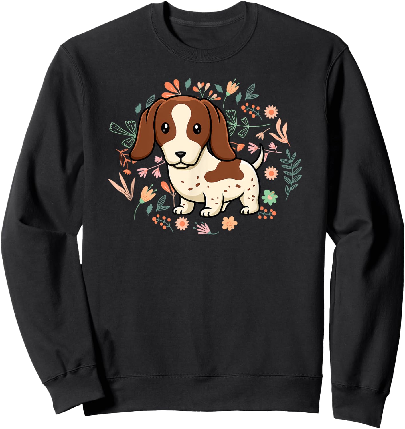 Floral Piebald Dachshund Lover Doxie Mom Dog Mama Lover Men Women Kids Sweatshirt - Sweatshirt | Black