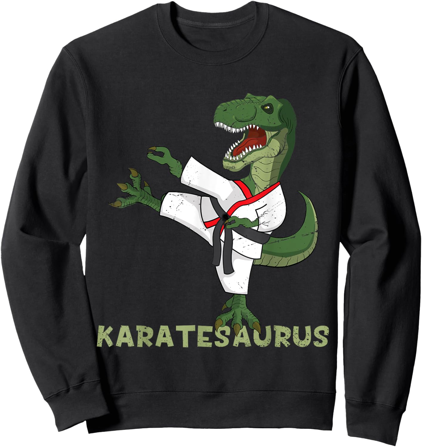 Funny Karate Dinosaur Karatesaurus T-Rex Graphic Karatist Sweatshirt - Sweatshirt | Black