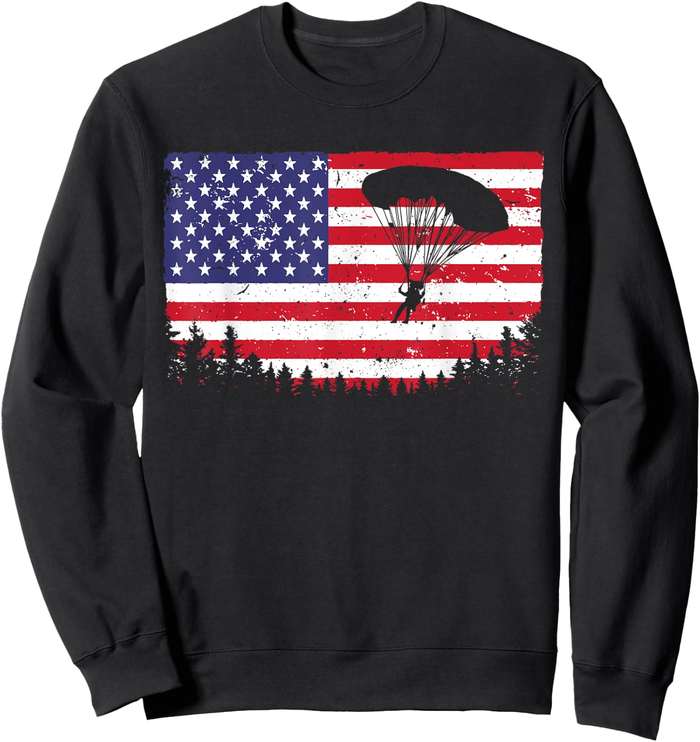 Cool Skydiving Art Men Women Skydiver American Flag Skydive Sweatshirt - Sweatshirt | Black