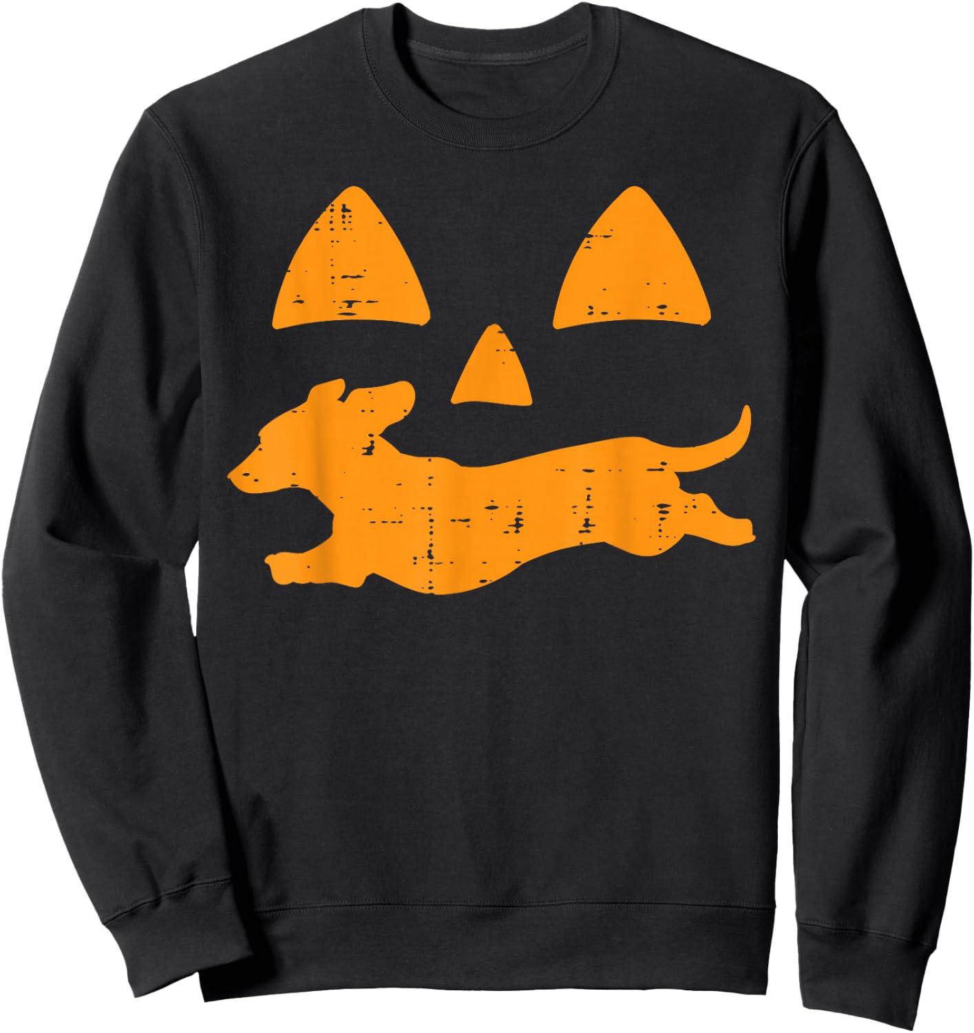 Pumpkin Eyes Dachshund Funny Halloween Jack O Lantern Dog Sweatshirt - Sweatshirt | Black