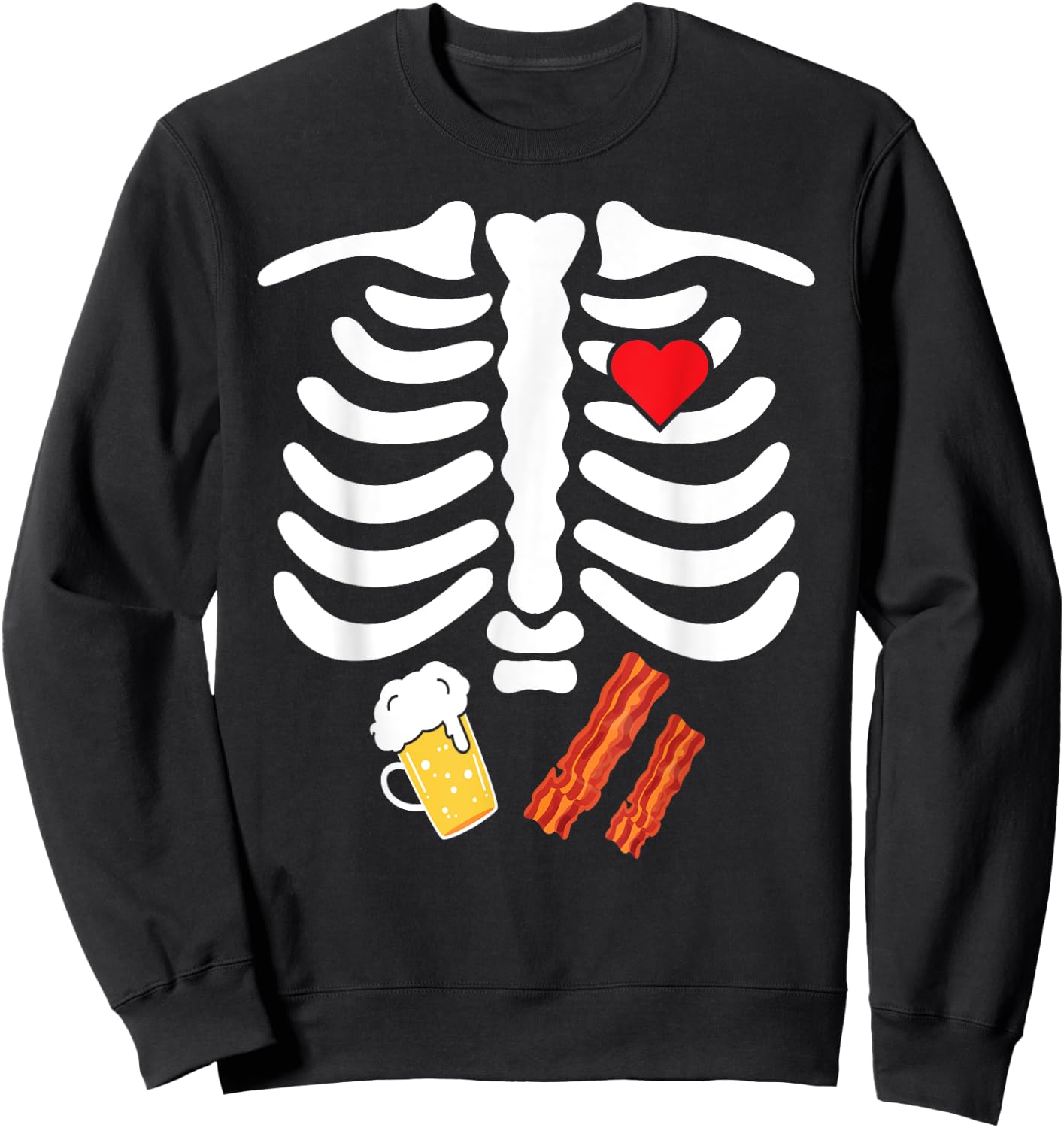 Halloween Skeleton Junk Food Belly Bacon Beer T Shirt Sweatshirt - Sweatshirt | Black