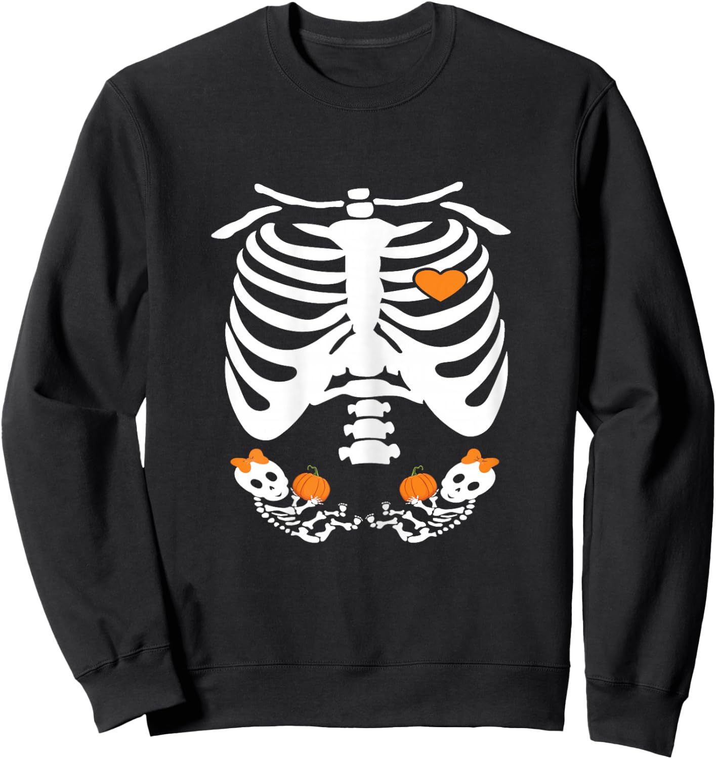 Baby Skeleton Halloween Twins Pregnancy Announcement Sweatshirt - Sweatshirt | Black