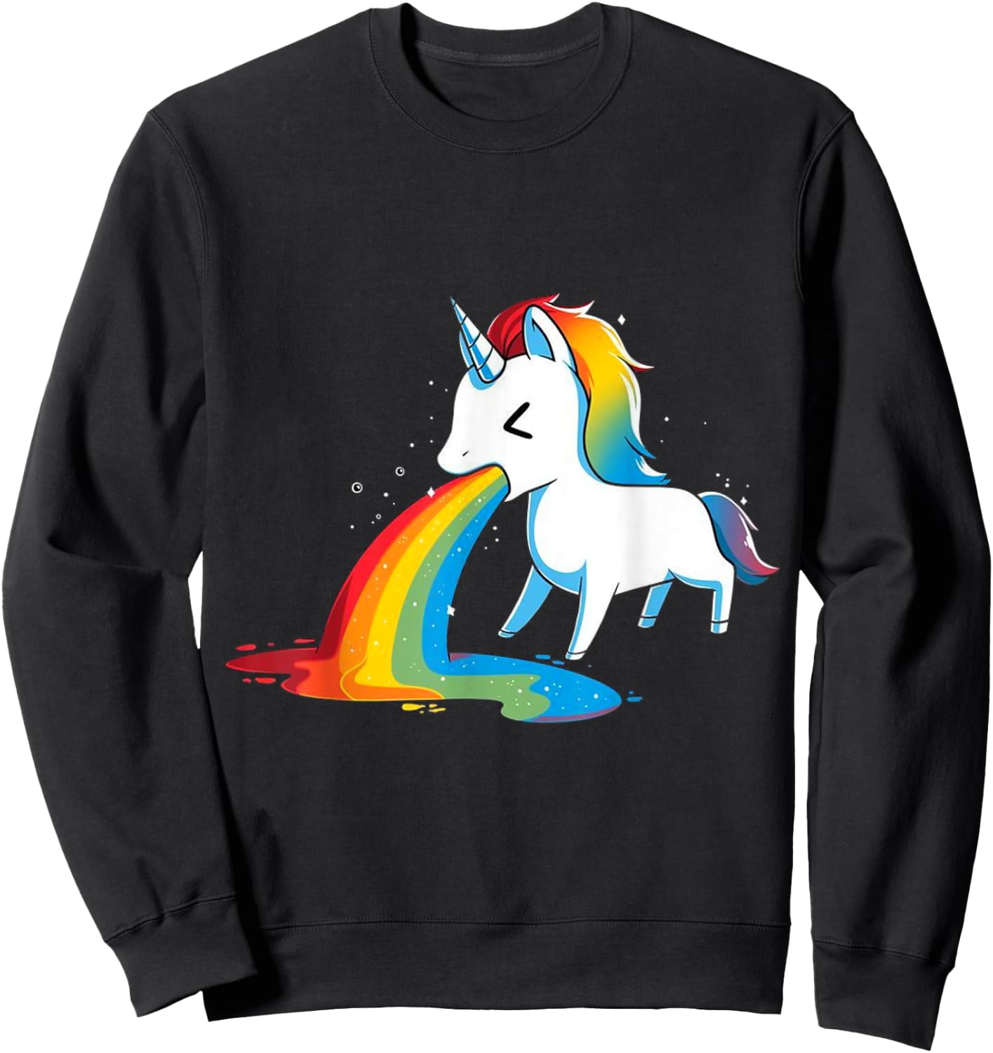 Unicorn Puking Rainbows Graphic T shirt Funny Rainbow Puke Sweatshirt - Sweatshirt | Black
