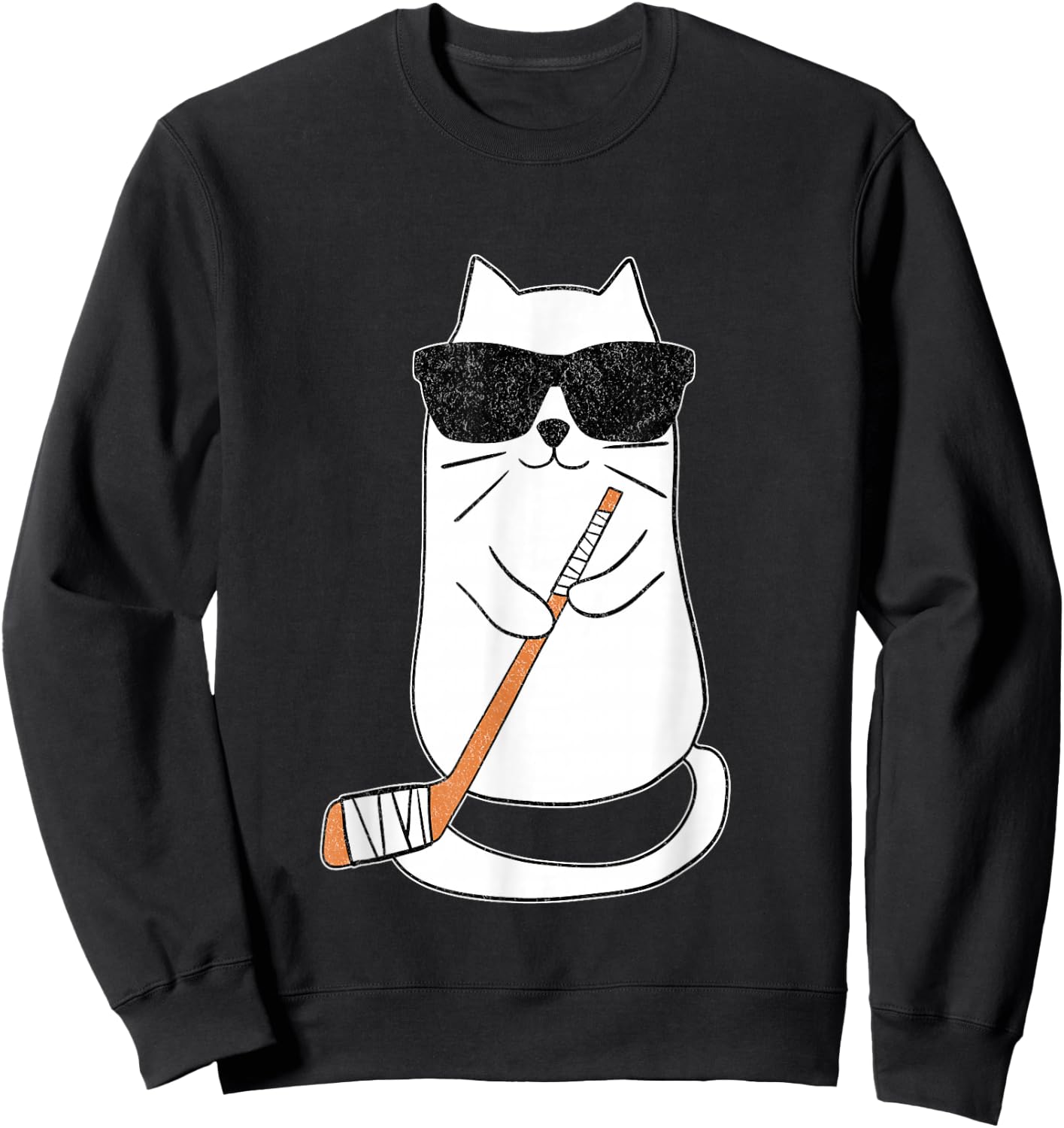 Ice Hockey Cat Hockey Player Stick Retro Sweatshirt - Sweatshirt | Black
