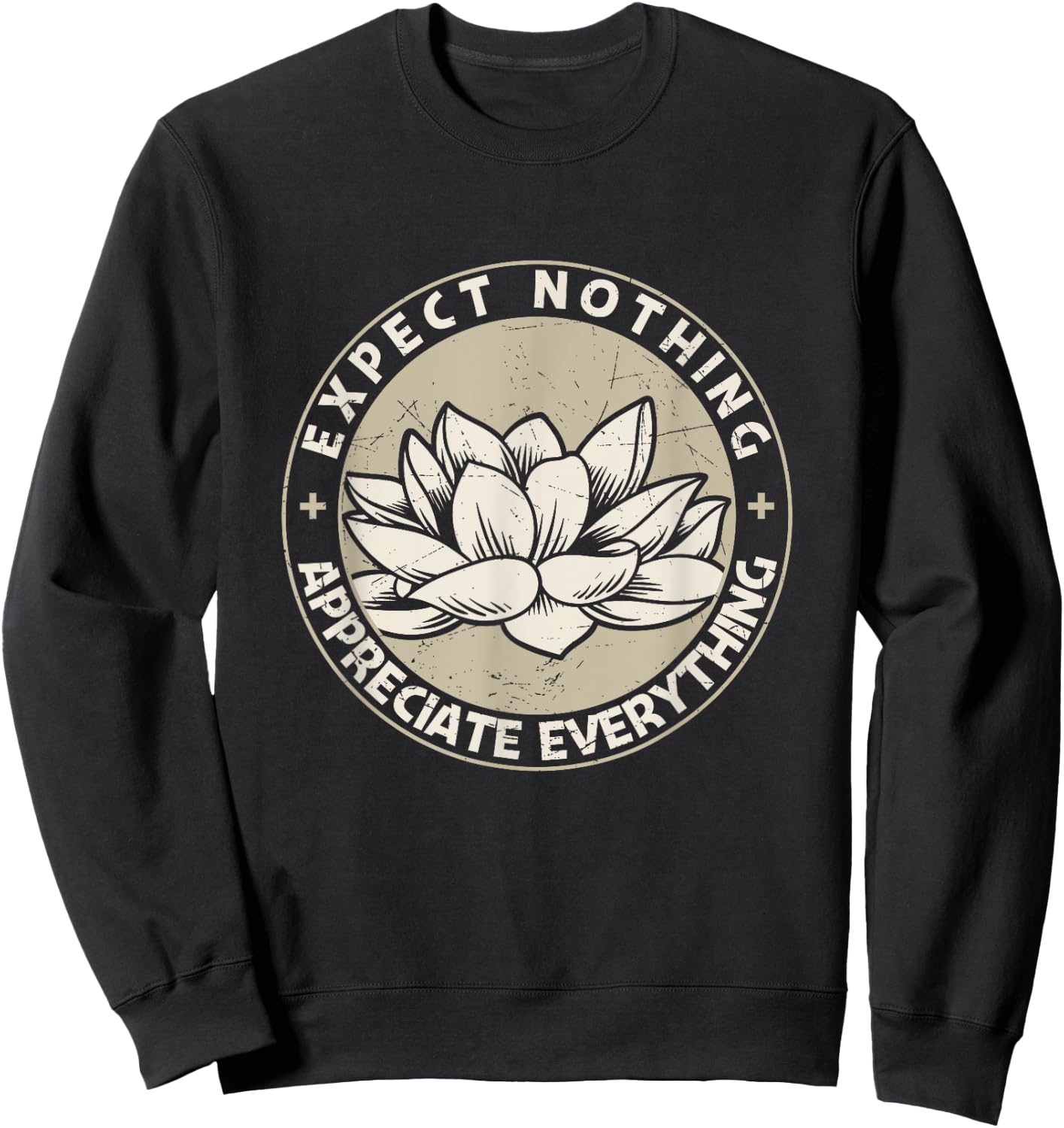 Expect Nothing Appreciate Everything Spiritual Lotus Yoga Sweatshirt - Sweatshirt | Black