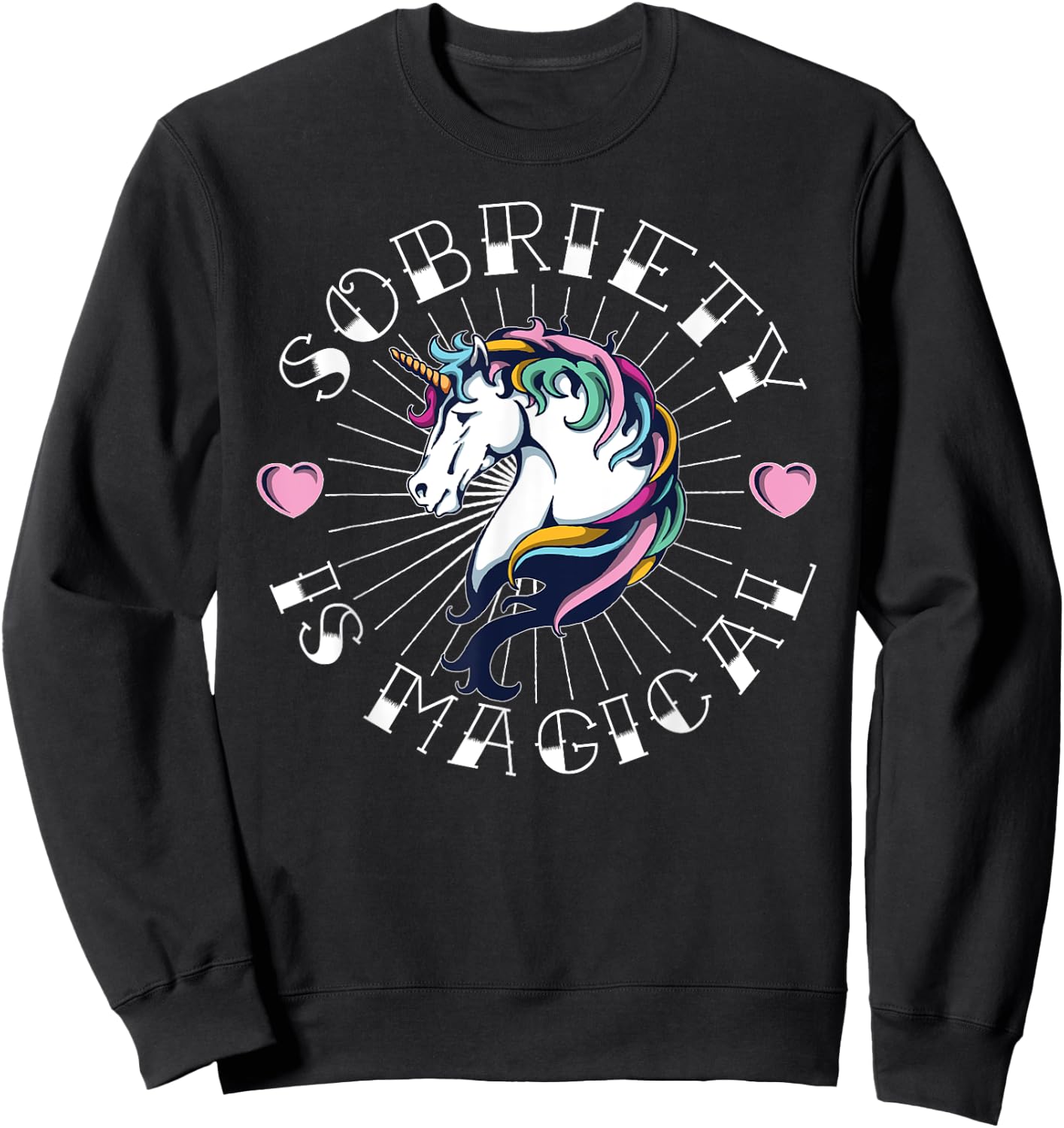 Unicorn Tattoo Art Sobriety is Magical NA AA Recovery Gift Sweatshirt - Sweatshirt | Black