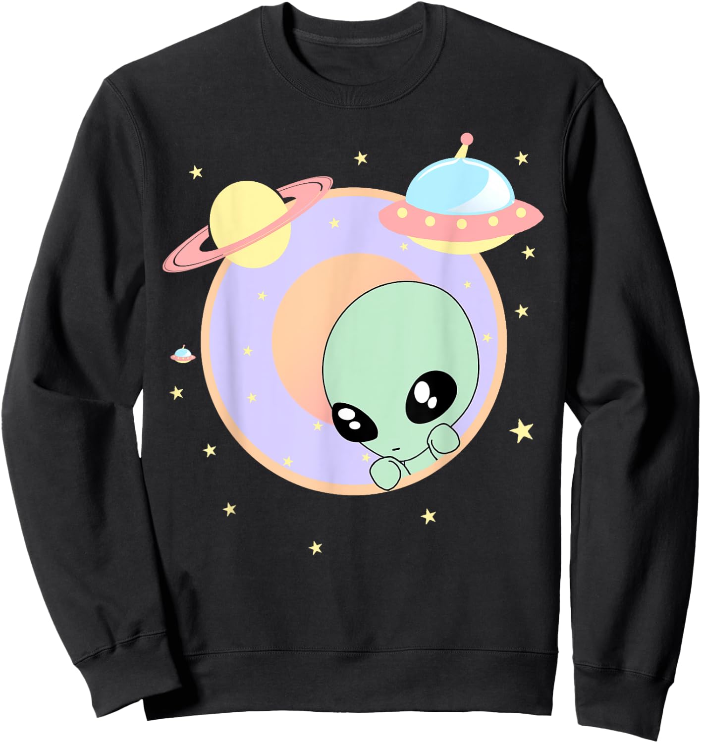 Chibi Alien Kawaii Pastel Cute Green Man Space UFO Sweatshirt - Sweatshirt | Black
