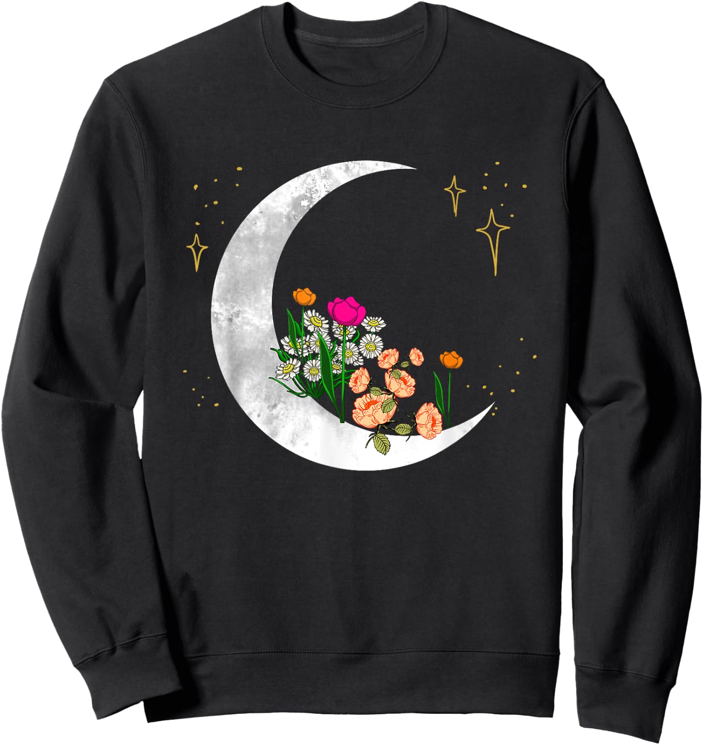 Crescent Moon Flowers Lunar Garden Space Girls Women Gift Sweatshirt - Sweatshirt | Black