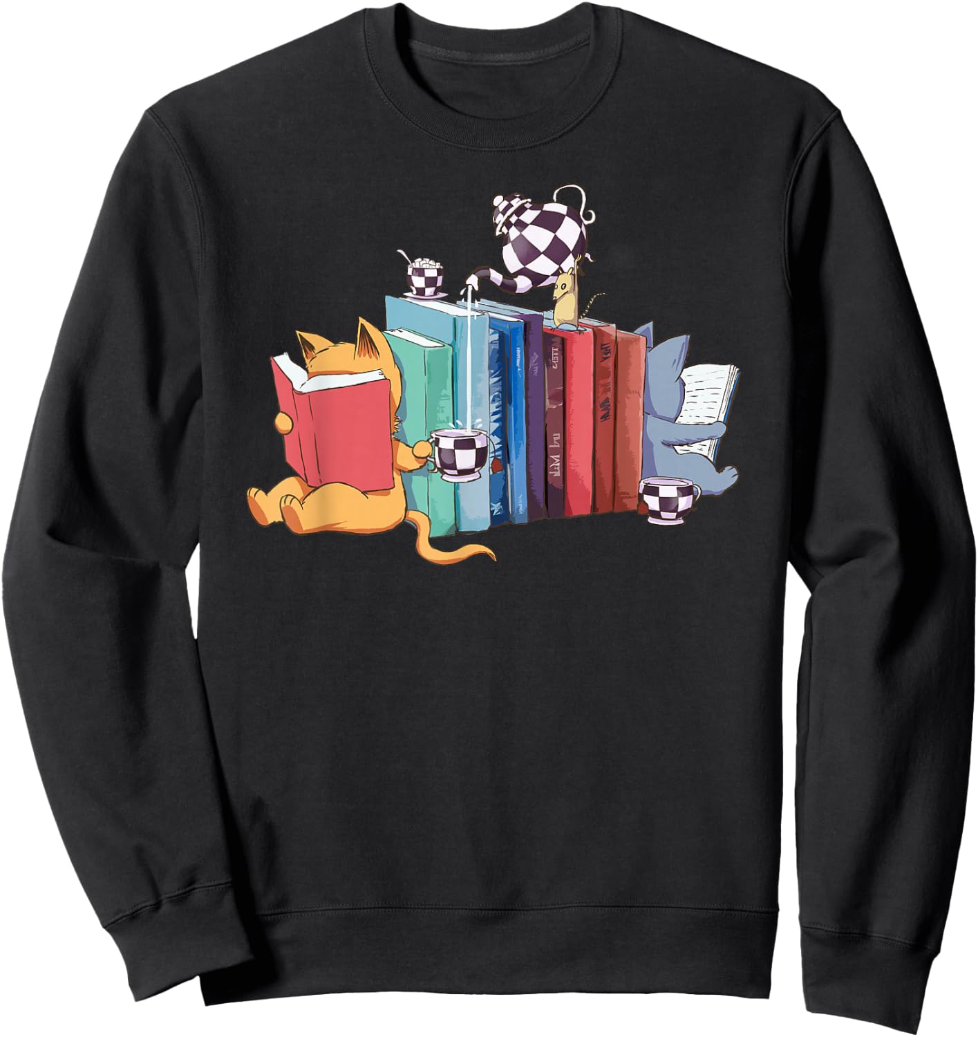 Kawaii Cat Book Ends Library Decor Librarian Gifts Design Sweatshirt - Sweatshirt | Black