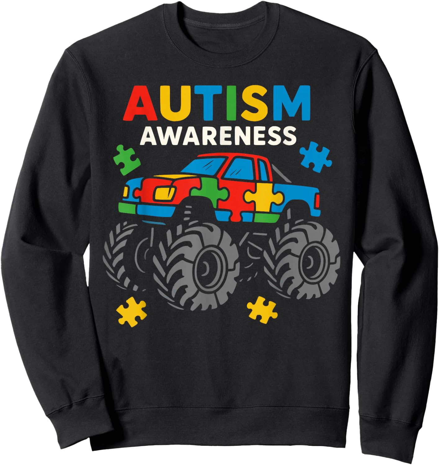 Truck Puzzles for Kids Autism Awareness Toddler Boy Youth Sweatshirt - Sweatshirt | Black