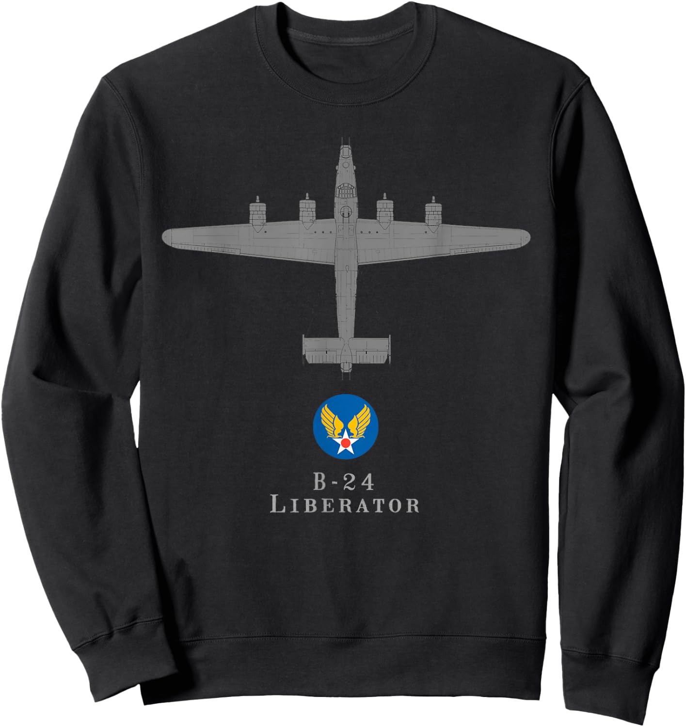 B-24 Liberator Tech Drawing WWII Bomber Airplane Sweatshirt - Sweatshirt | Black