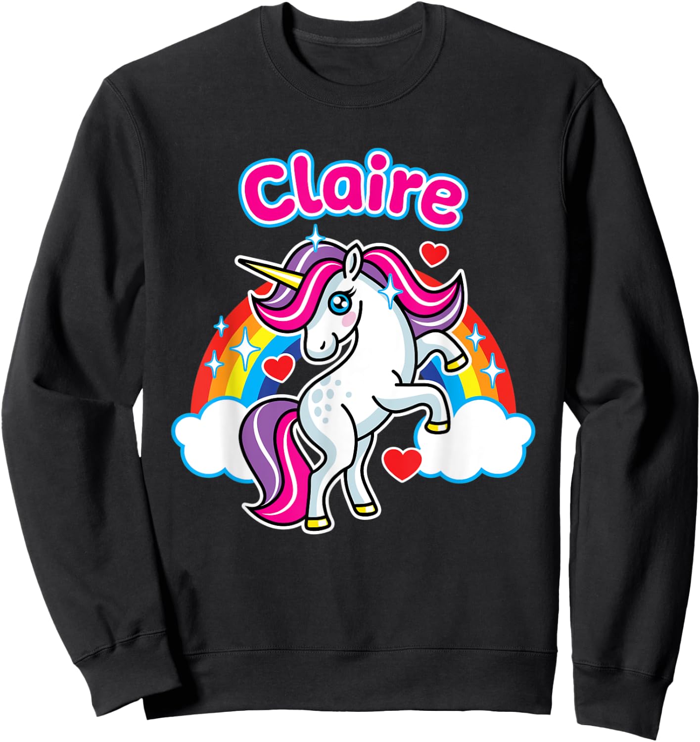 Claire Custom Girls Name Personalized Design Unicorn Party Sweatshirt - Sweatshirt | Black