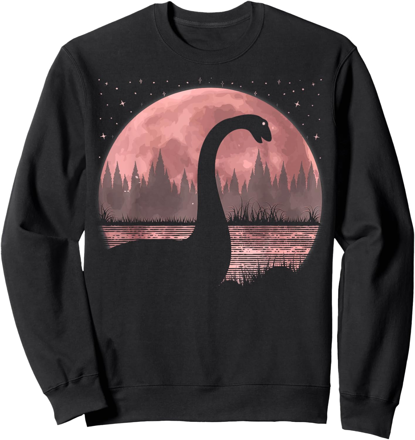 Nessie Loch Ness Monster Graphic Full Moon Loch Ness Sweatshirt - Sweatshirt | Black