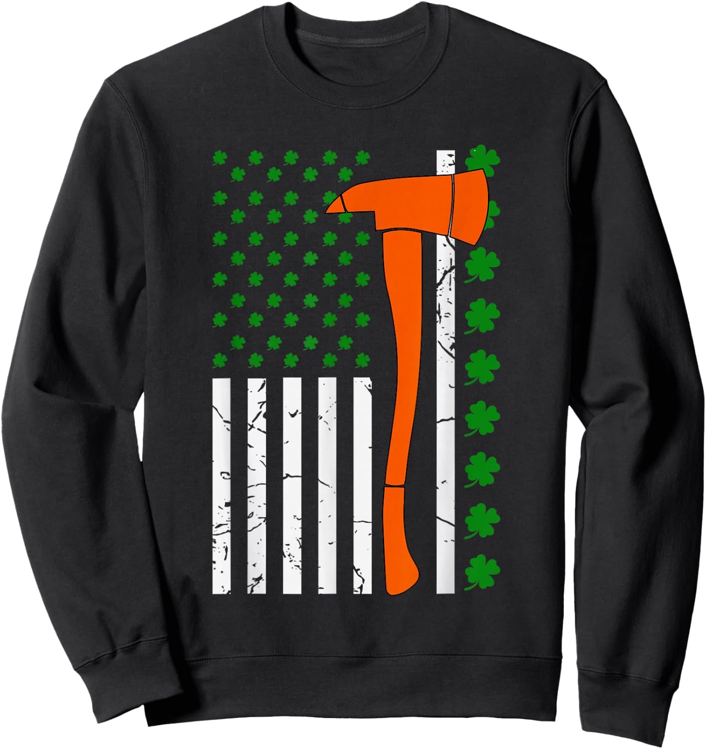 Firefighter St Patrick Day 2022 Shirt Irish American Flag Sweatshirt - Sweatshirt | Black