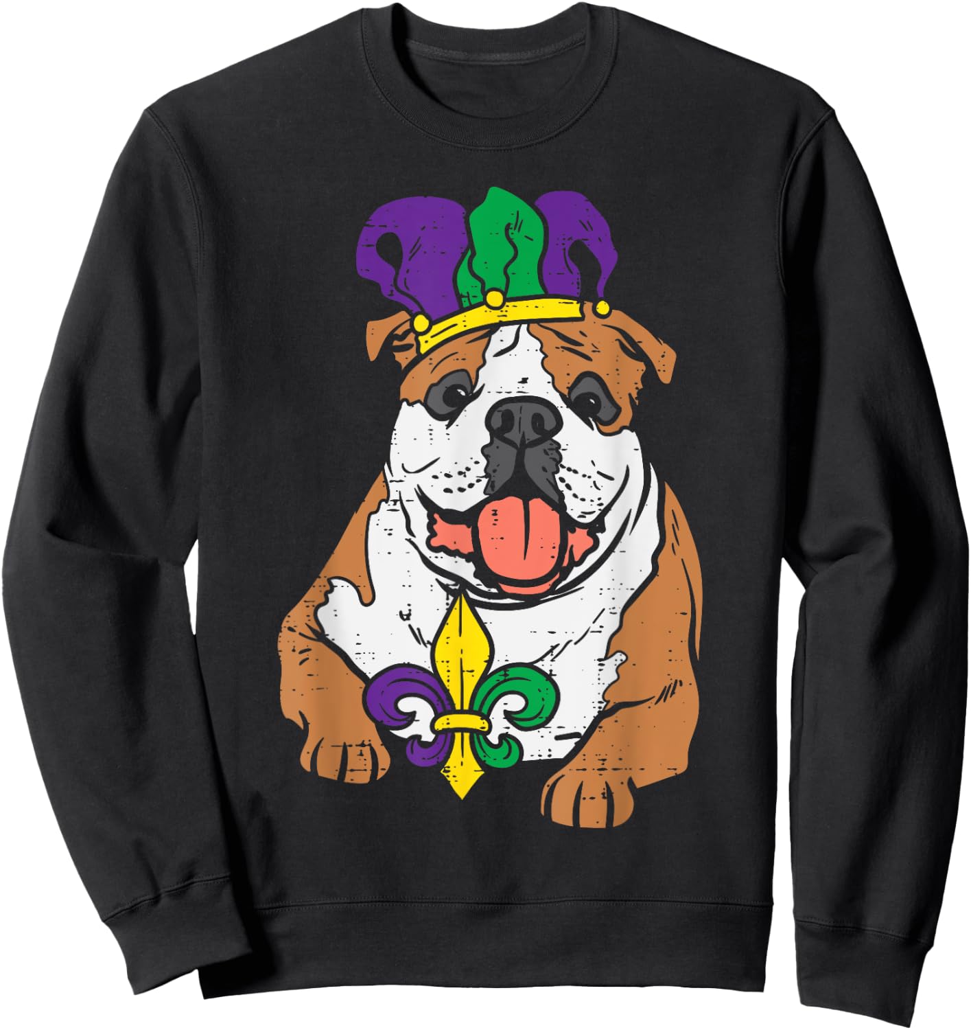 Jester English Bulldog Mardi Gras Funny Dog Men Women Kids Sweatshirt - Sweatshirt | Black
